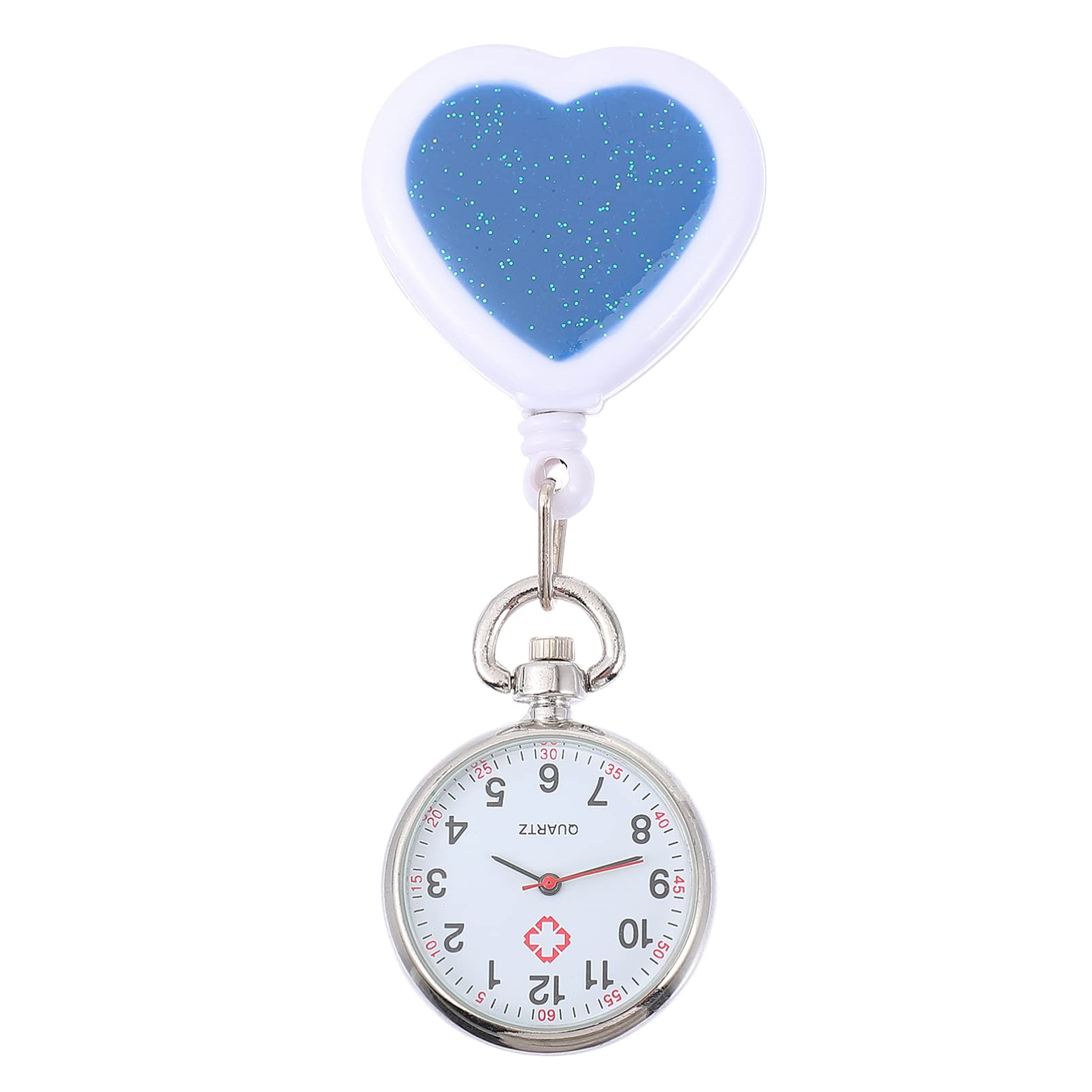 Retractable Nurse Watch with Second Hand - Heart Pattern Clip for Medical Professionals & Students - Pink