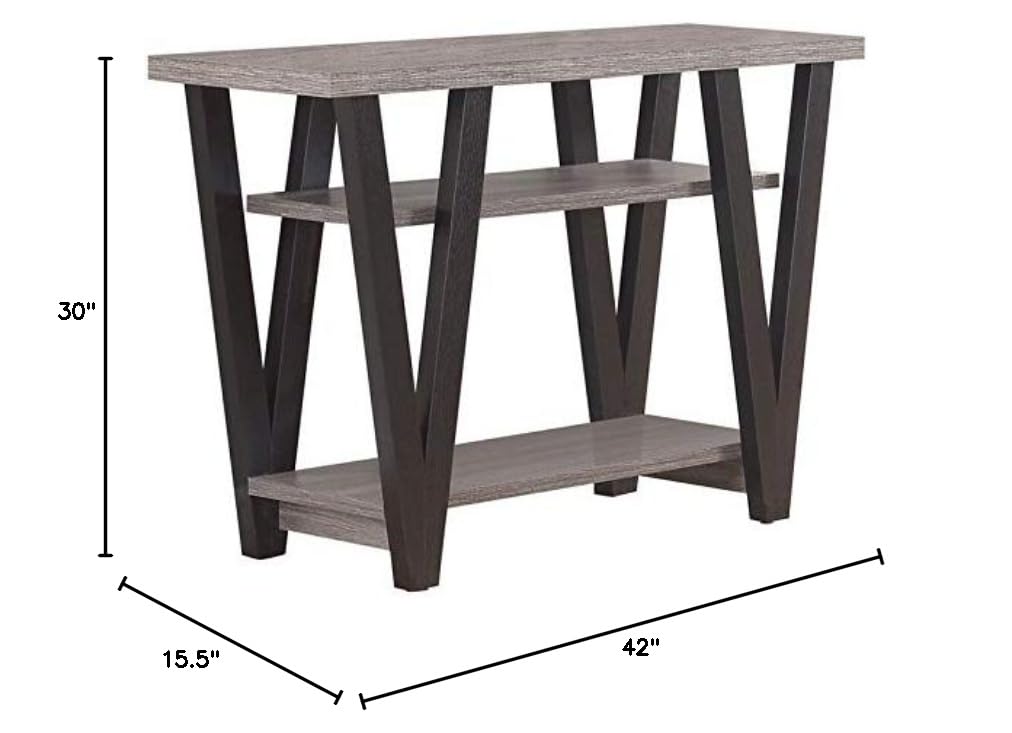 2 Shelf Console Table - Antique Gray & Black Entryway Sofa Table for Hallway, Living Room, or Bedroom Decor