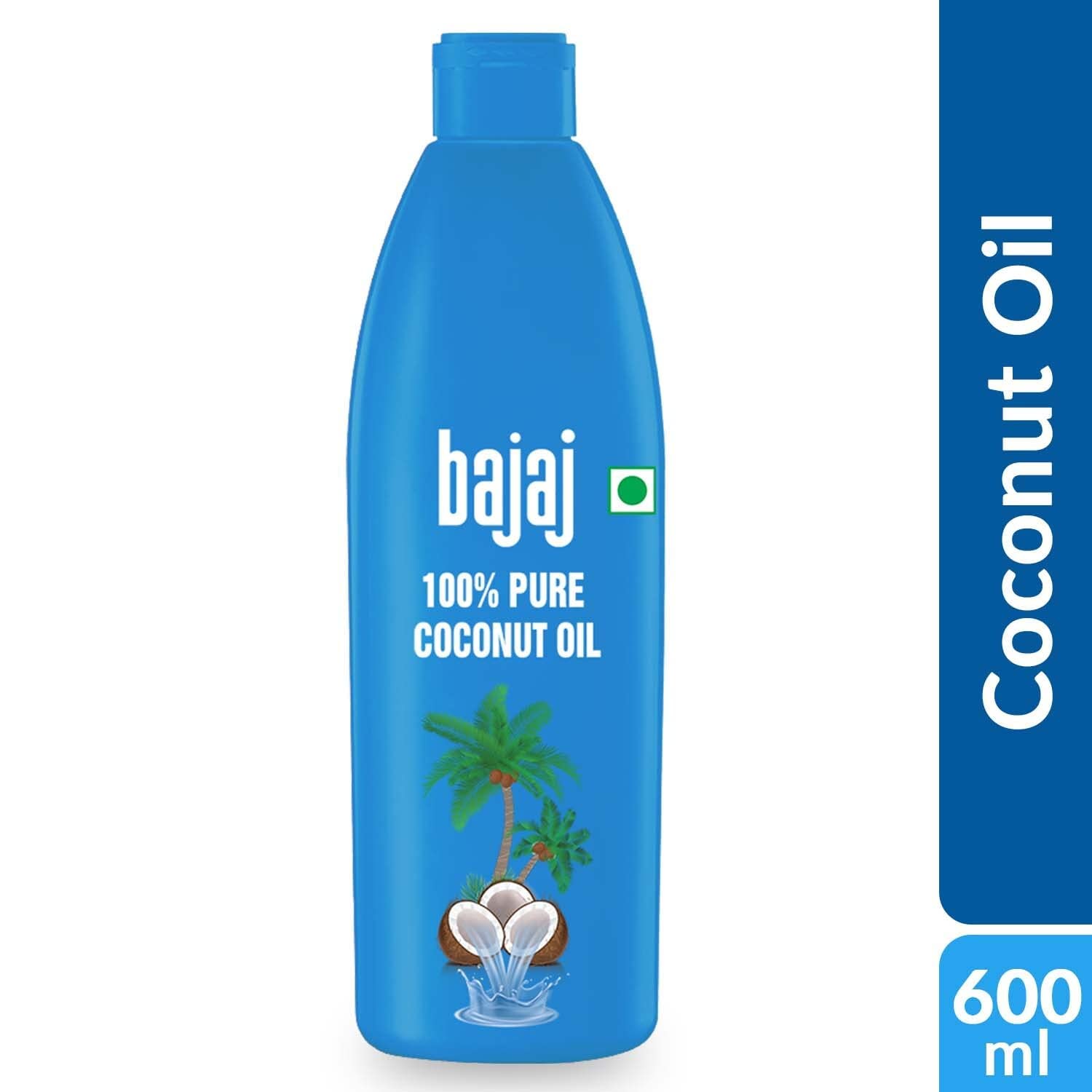 Bajaj 100% Pure Natural Coconut Oil - 600ml for Cooking, Hair Care & Skin Moisturizing - Cold Pressed Virgin Coconut Oil for Healthy Lifestyle