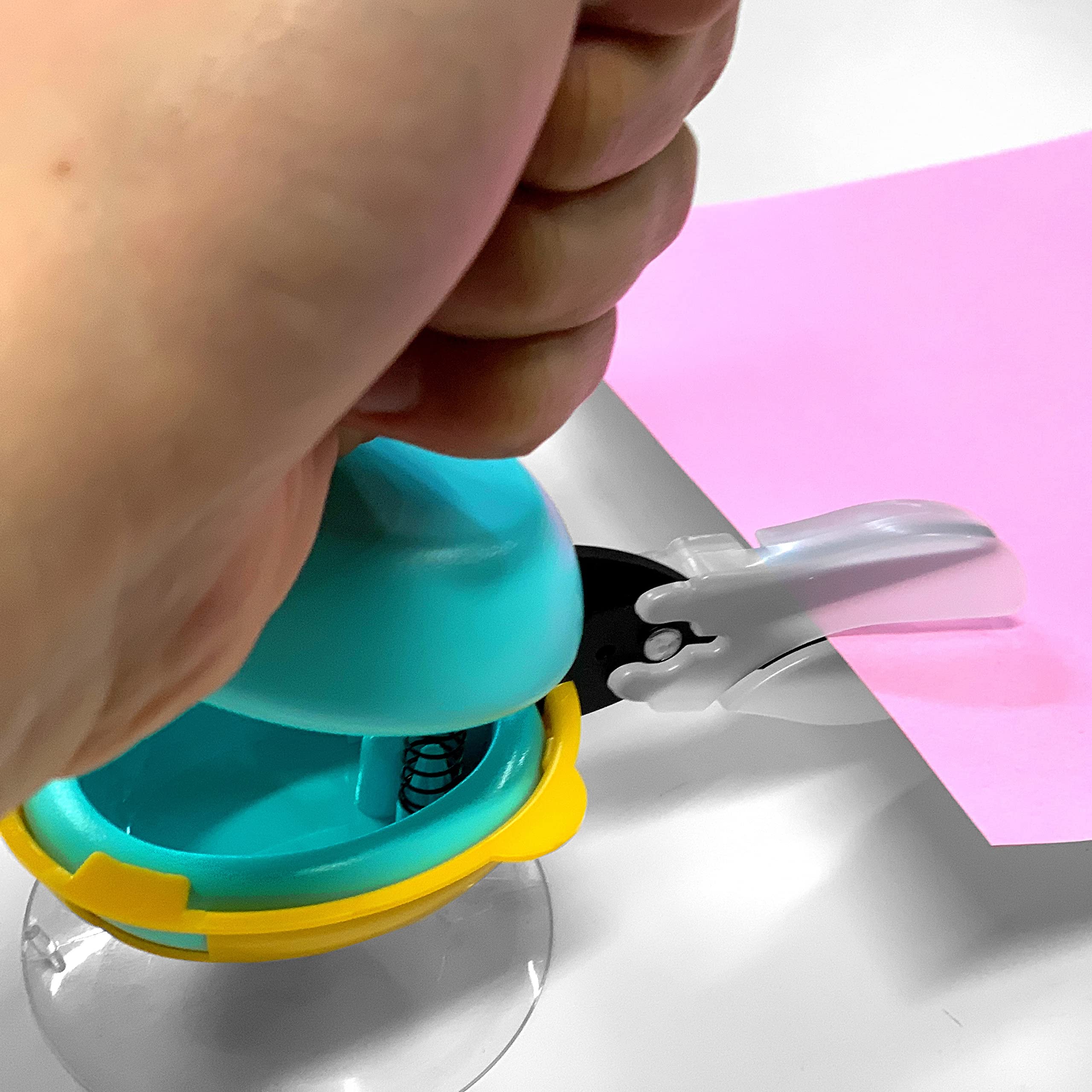 HARAC Table Top Scissors with Base - Spring Loaded Adaptive Scissors for Special Needs & Training | Ambidextrous Safety Push Down Design | Made in Japan (Pink) | Ideal for Classroom, Therapy & Home Use