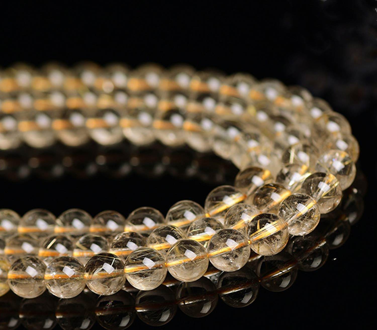 8mm Golden Rutilated Quartz Beads - Natural Stone Loose Beads for DIY Jewelry Making (15.5 Inch, 45pcs per Strand) - Perfect for Necklaces, Bracelets & Craft Projects