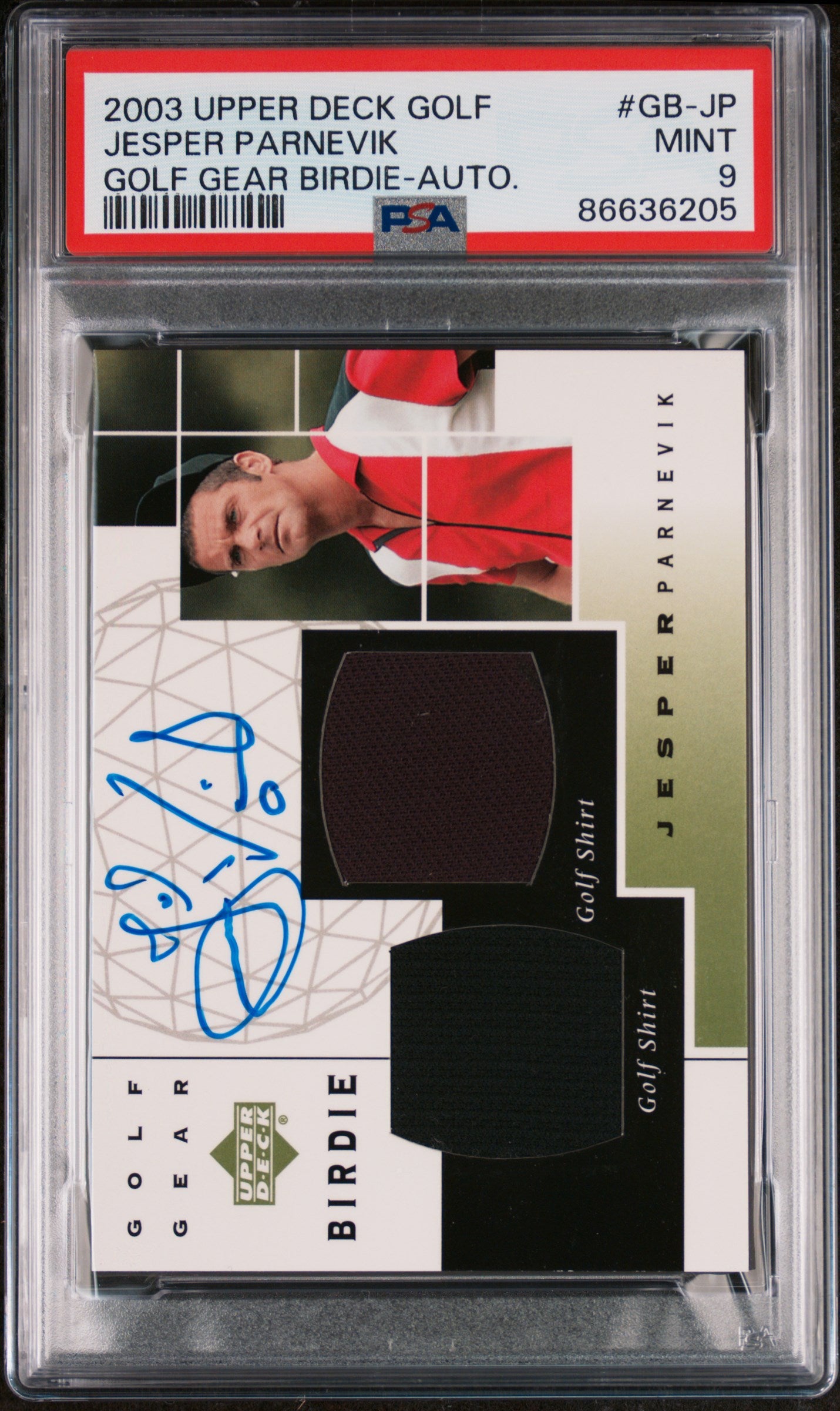2003 Upper Deck Golf Gear Birdie Autographs Jesper Parnevik Auto #GB JP PSA 9 - Rare Golf Collectible for Fans & Memorabilia Enthusiasts