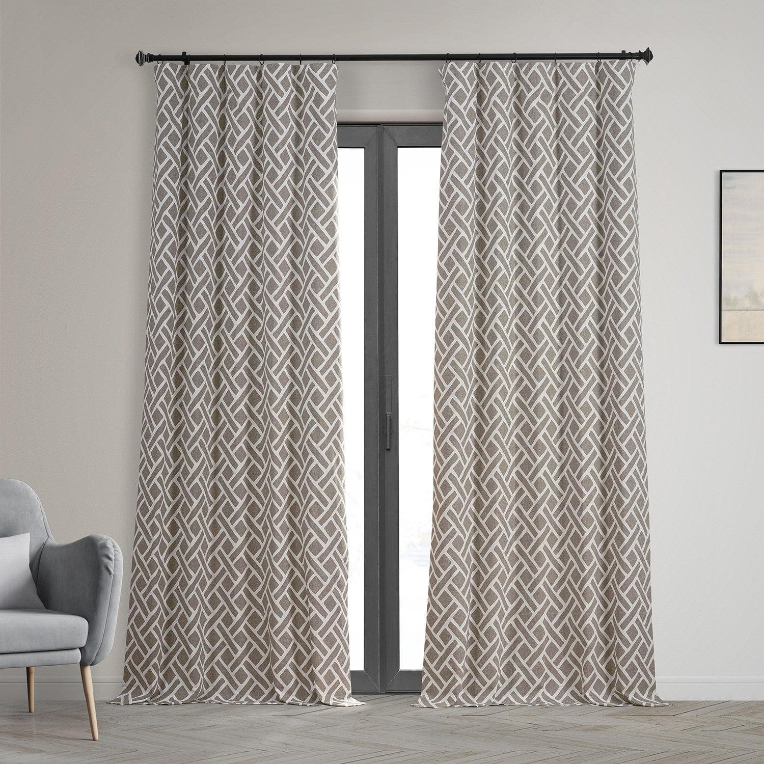 Martinique Taupe Geometric Printed Cotton Blackout Curtains for Bedroom & Living Room - Thermal Insulated Window Drapes for Hotels & Home Decor