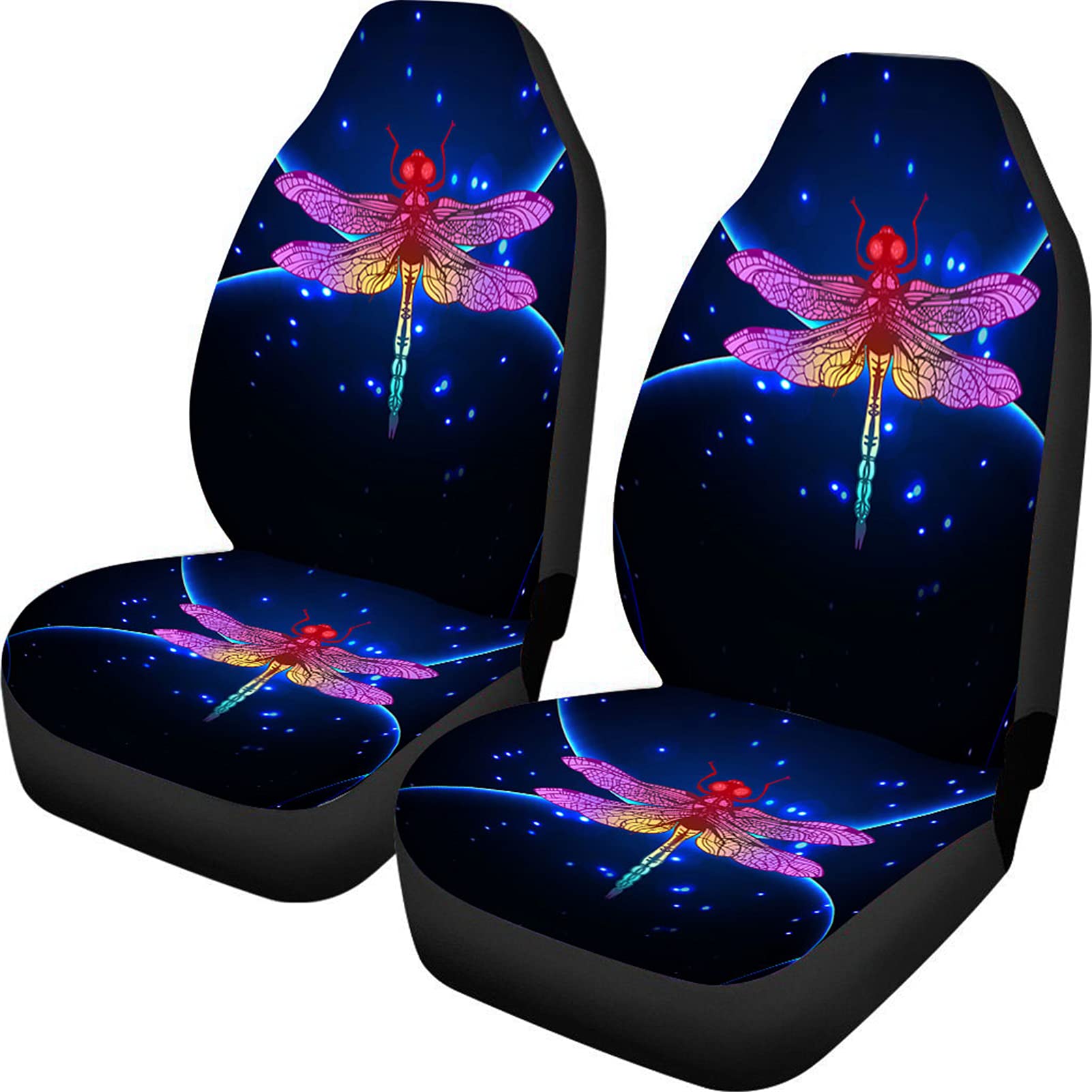GLENLCWE Purple Dragonfly Shining Sky Print Car Seat Covers - Universal Fit for Auto & SUV Front Seats, Washable Seat Protector & Decor Accessories | Perfect for Road Trips, Daily Commutes & Car Interior Styling