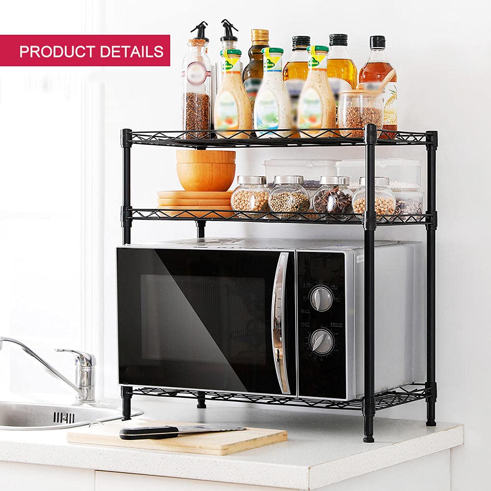 3-Tier Metal Wire Shelf Organizer - Kitchen & Bathroom Storage Rack - Carbon Steel Space-Saving Shelving Unit for Pantry, Spice, Toiletries & Home Organization - Black