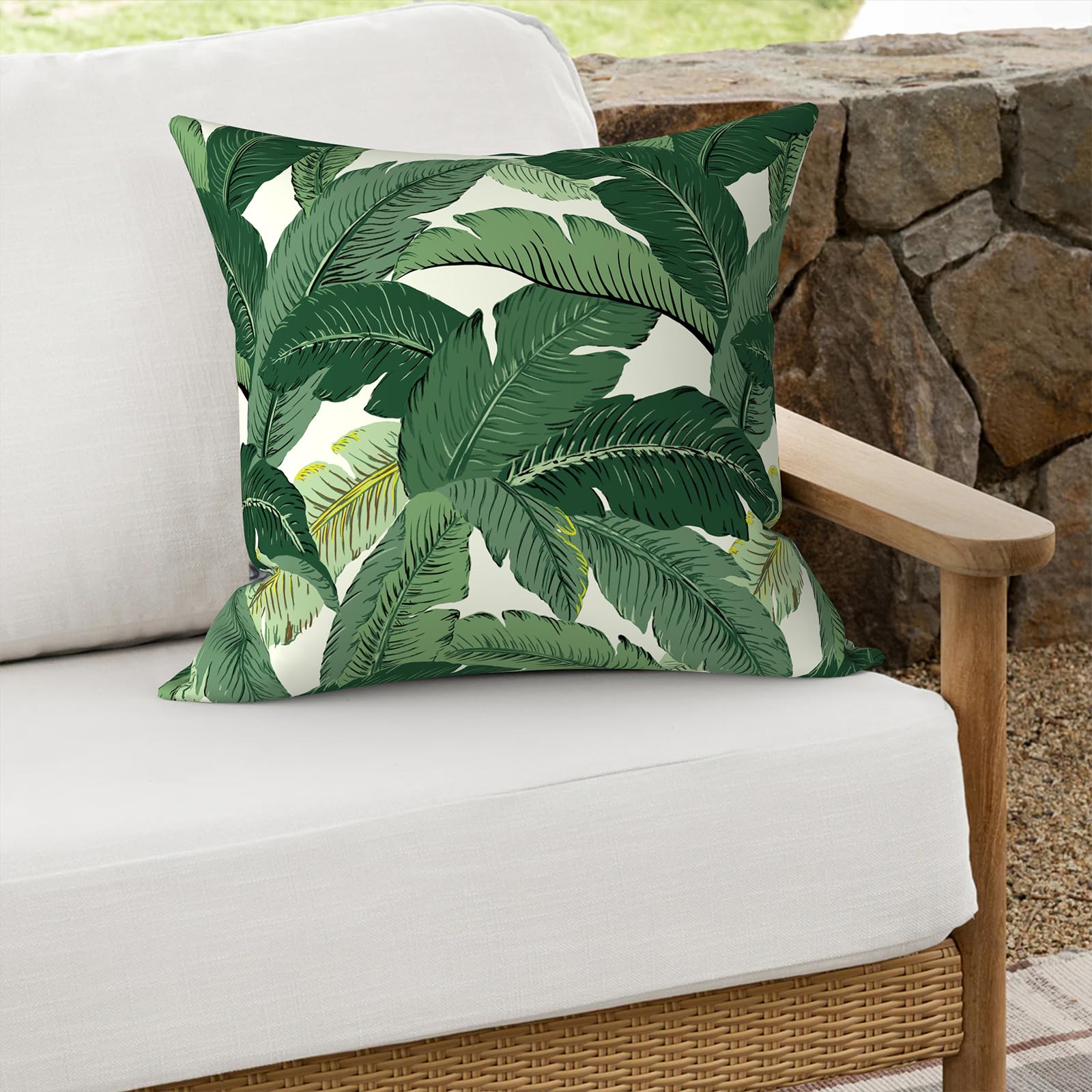 16x16 Inch Waterproof Outdoor Throw Pillows Set of 2 - Durable Patio Cushions for Garden Furniture, Deck & Poolside (Swaying Palms Green) | Perfect for Porch Swing, Hammock & Outdoor Lounge Chairs