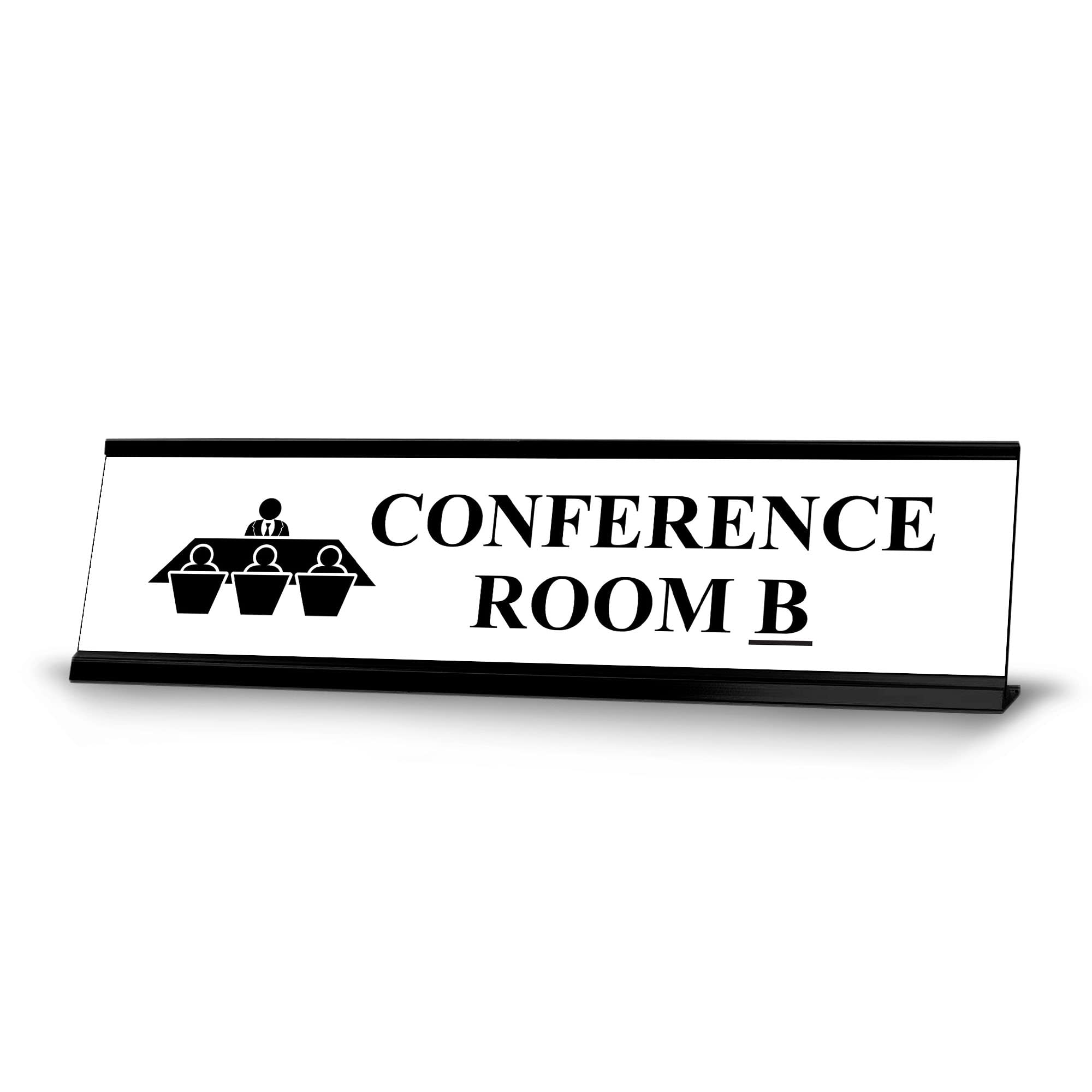 Black Frame Desk Sign (2 x 8 Inches) - Elegant Conference Room Name Plate for Office, Meeting Rooms & Professional Workspaces