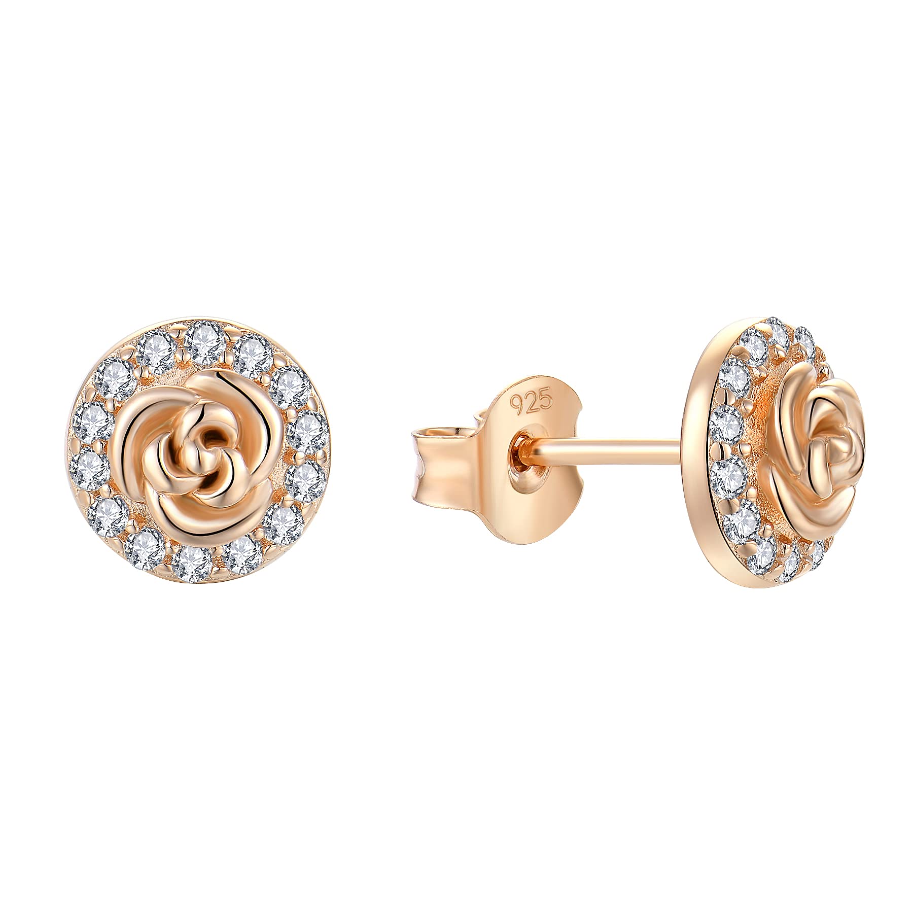 Starchenie 925 Sterling Silver Rose Stud Earrings for Women - Hypoallergenic Rose Gold & White Gold Jewelry - Perfect for Valentine's Day Gifts, Anniversary & Everyday Wear