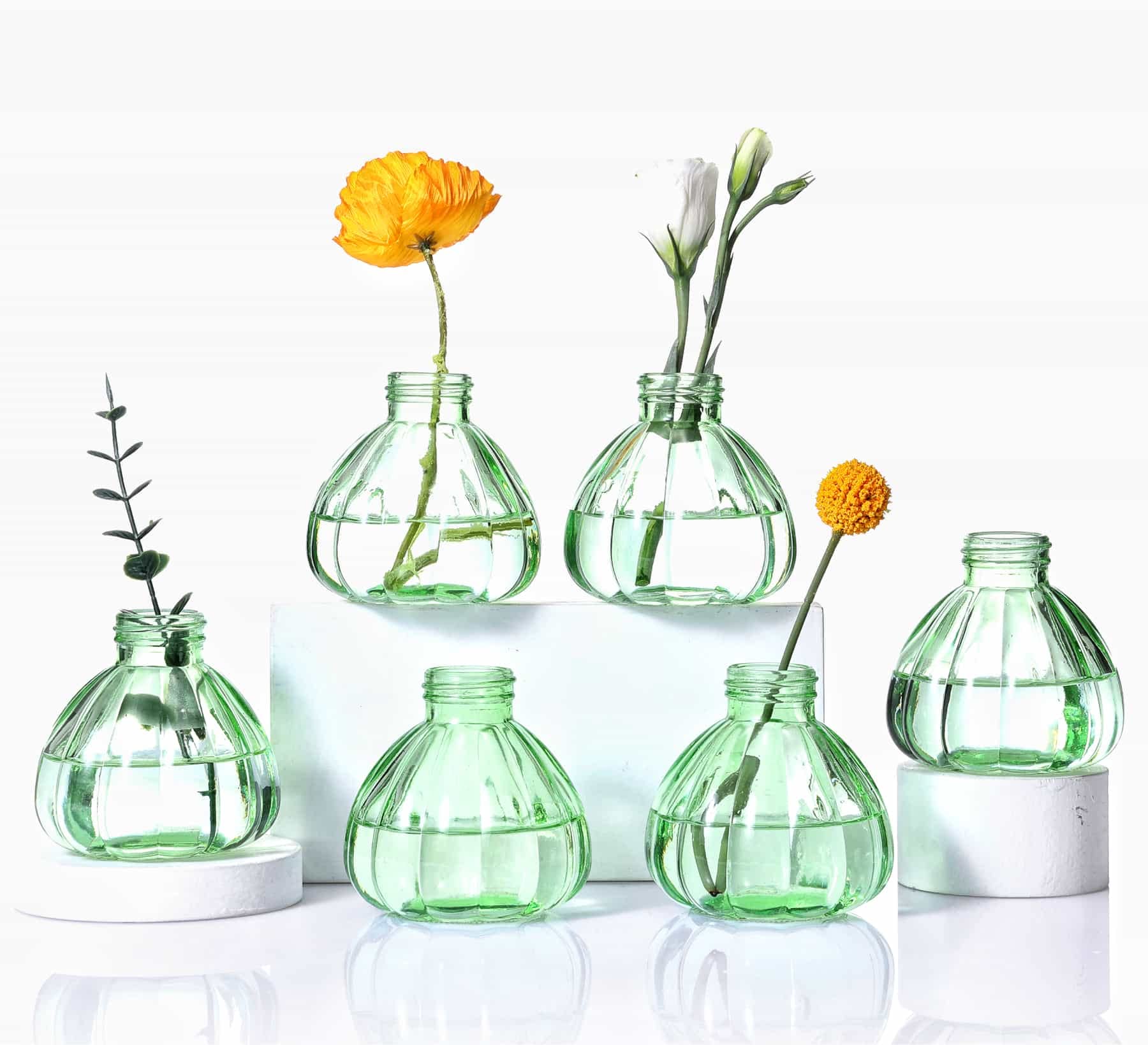 6 Pack Glass Bud Vases - Small Flower Vases for Floral Arrangements, Rustic Decorative Centerpieces - Perfect for Home, Living Room, Office Decor or Wedding Events (Green) - Ideal for Table Centerpieces, DIY Floral Projects & Gift Giving