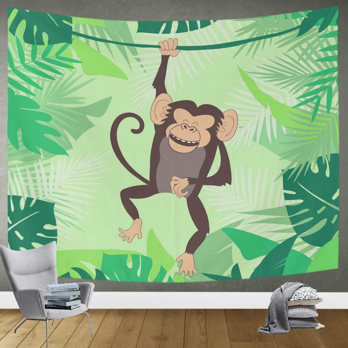 Cute Cartoon Monkey Tapestry Wall Hanging - 60x51in Soft Fabric Decor for Bedroom, Living Room & Dorm | Perfect for Boho Home Decor, Teen Room & College Dormitory Aesthetic