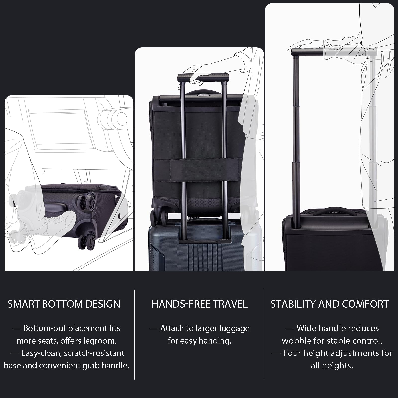 Vercase 15 Inch Underseat Spinner Carry On Luggage with Wheels - Black Travel Bag for Airplanes, Perfect Personal Item for Men & Women | Ideal for Business Trips & Weekend Getaways