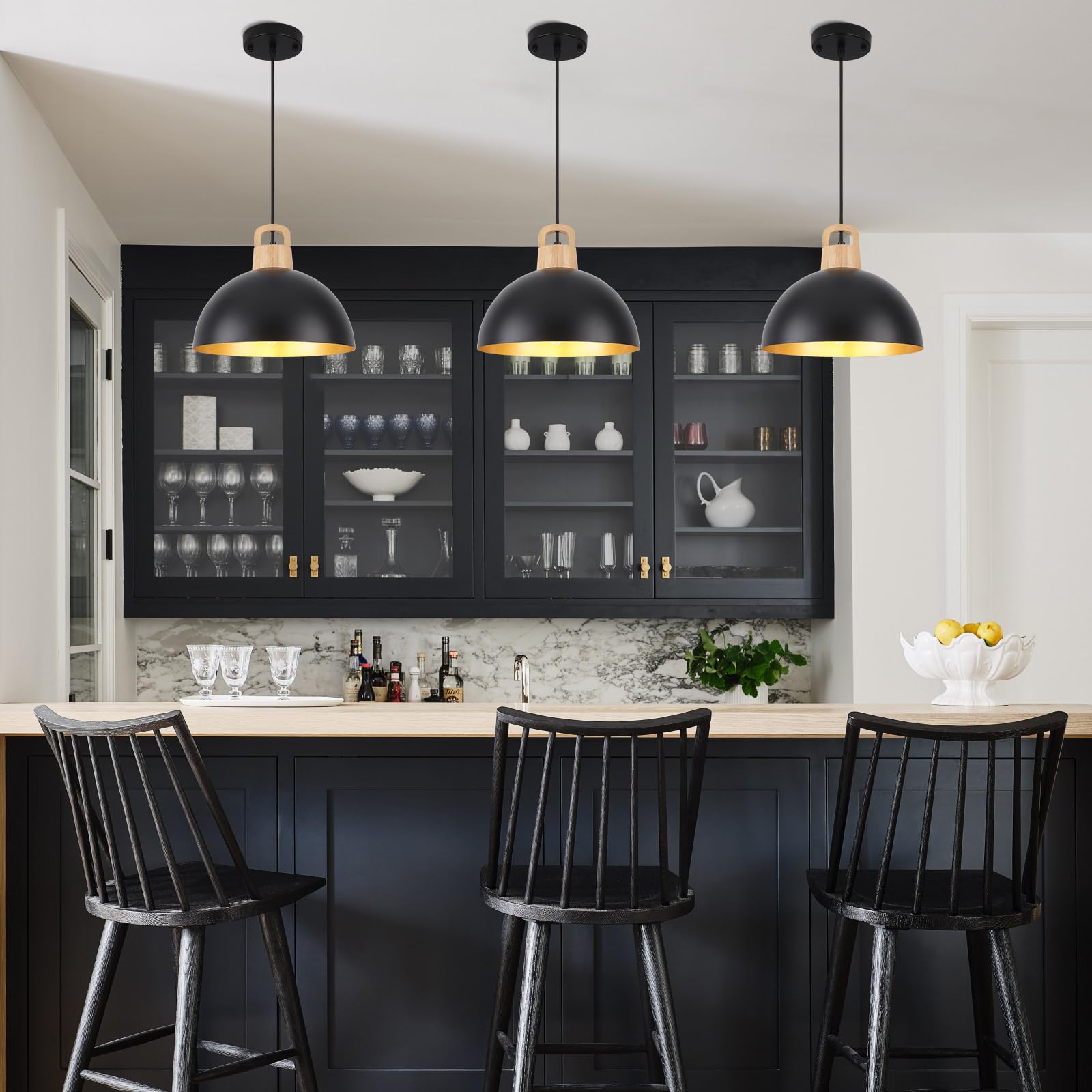 ZemSum Black Pendant Light Fixtures - 3 Pack Industrial Farmhouse Ceiling Hanging Lights for Kitchen Island, Dining Room, Bedroom, Bar | Rustic Dome Lighting for Home & Restaurant Decor