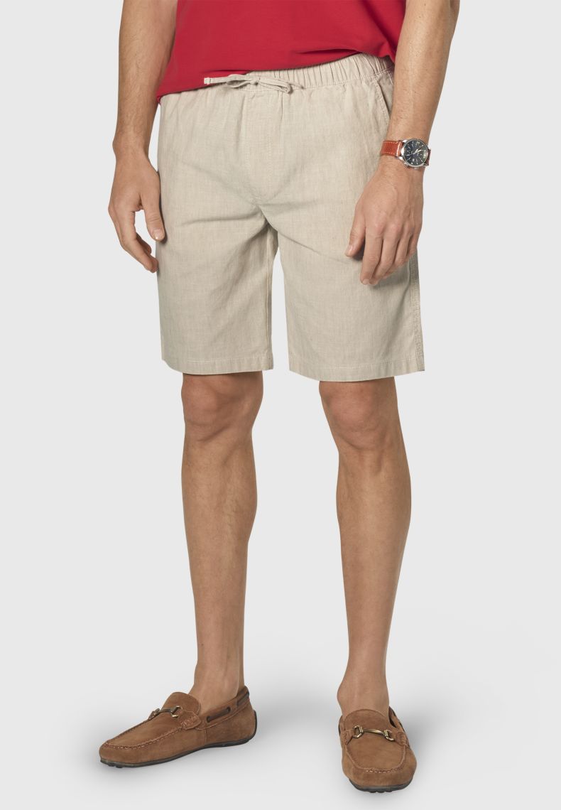 BROOK TAVERNER Cowdrey Linen Shorts for Men - Stone Regular Fit Casual Summer Shorts - Perfect for Beach, Vacation & Outdoor Activities
