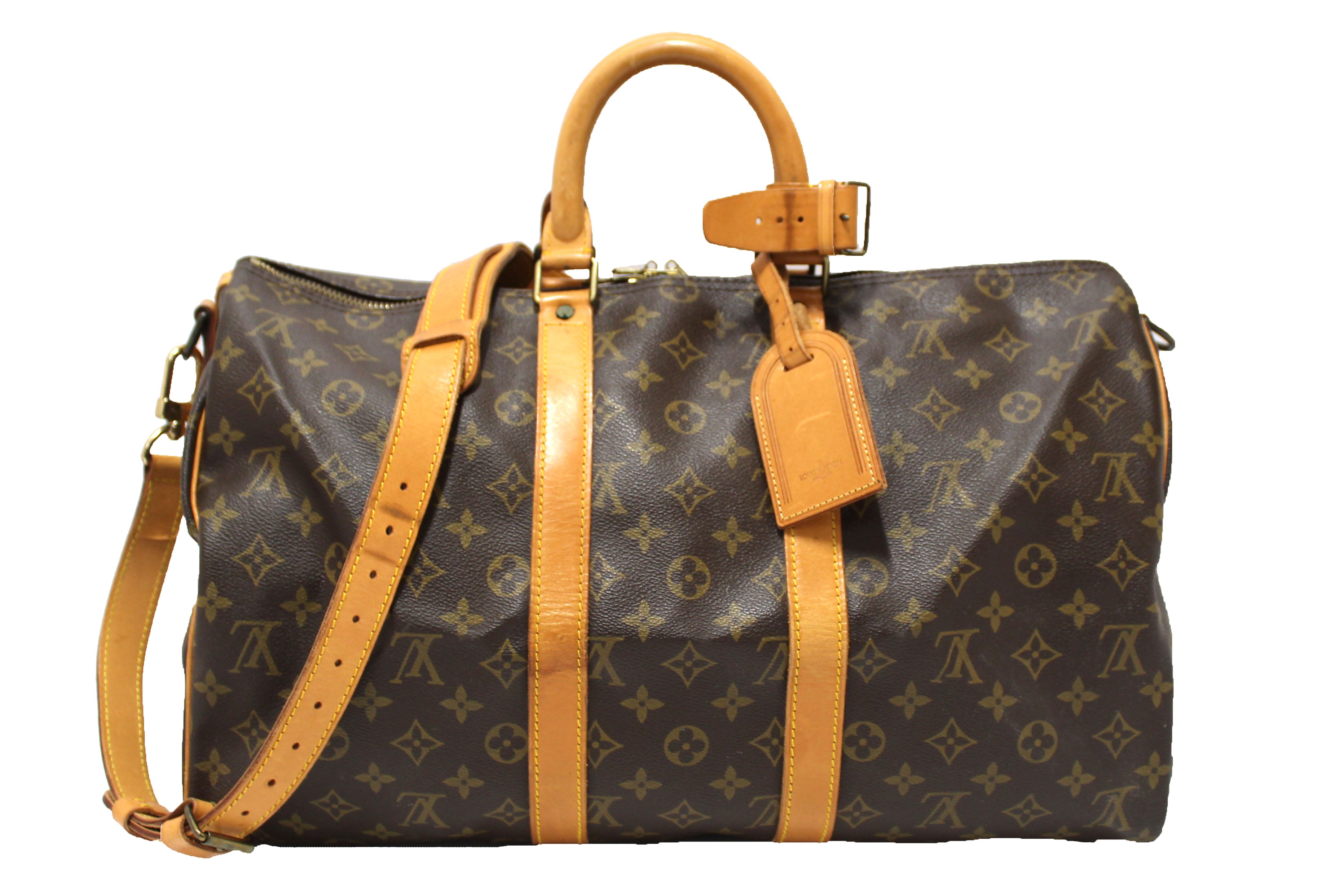 Authentic Louis Vuitton Monogram Keepall Bandouliere 45 Travel Duffle Bag - Luxury Weekend Getaway & Business Travel Carry-On Luggage for Men & Women