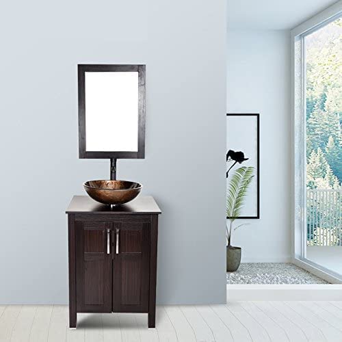YOURLITE 16.5 Inch Modern Tempered Glass Bathroom Vessel Sink with Oil Rubbed Bronze Faucet & Pop Up Drain - Elegant Above Counter Wash Basin for Vanity, Powder Room, and Luxury Home Decor
