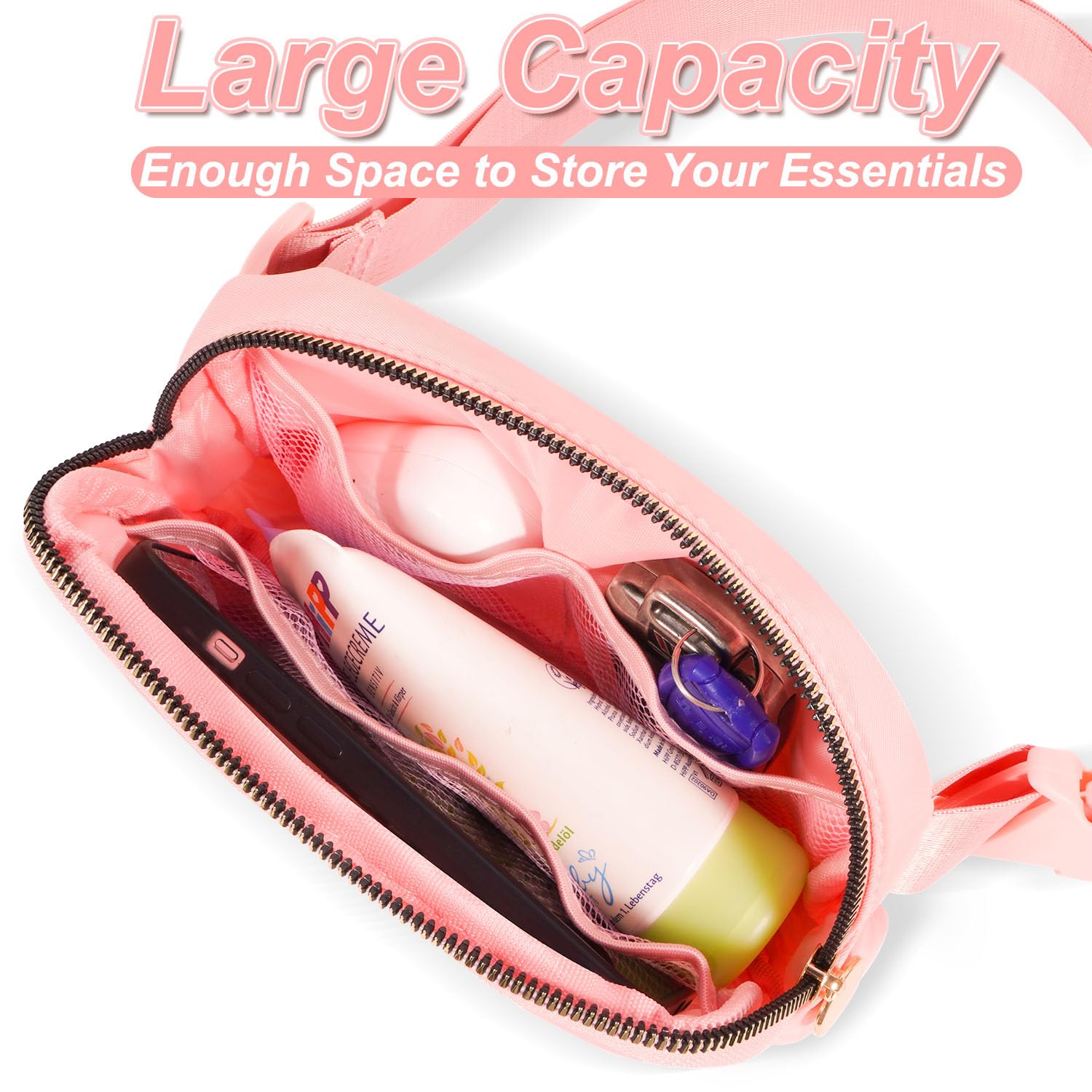 Trendy Crossbody Belt Bag for Girls & Teens - Cute Travel Essentials, Birthday Gift for Daughter, Sister, Her - White S & Peach - Perfect for School, Travel & Daily Outfits