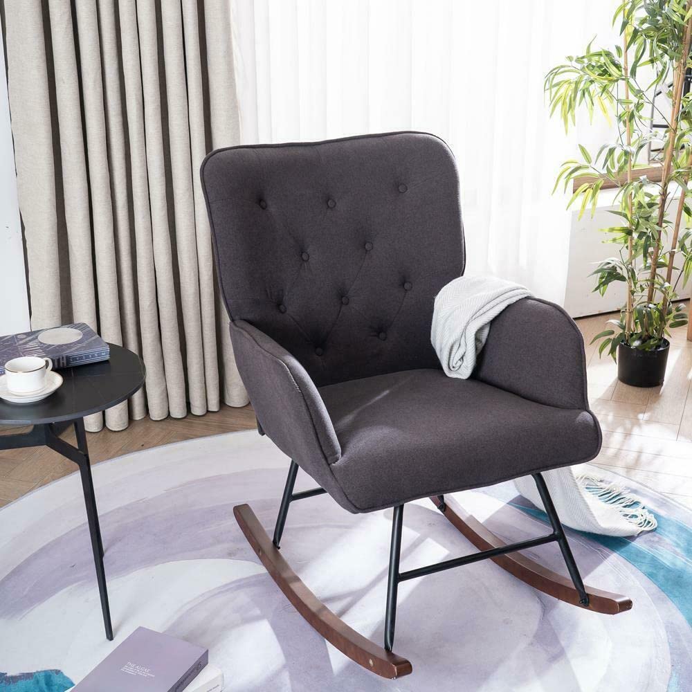 Comfortable Upholstered Recliner Rocking Chair - Adjustable Lounge Armchair for Living Room, Bedroom & Nursery - Perfect for Relaxing, Reading & Nursing - Mikalo Rocker Recliner with Soft Cushions
