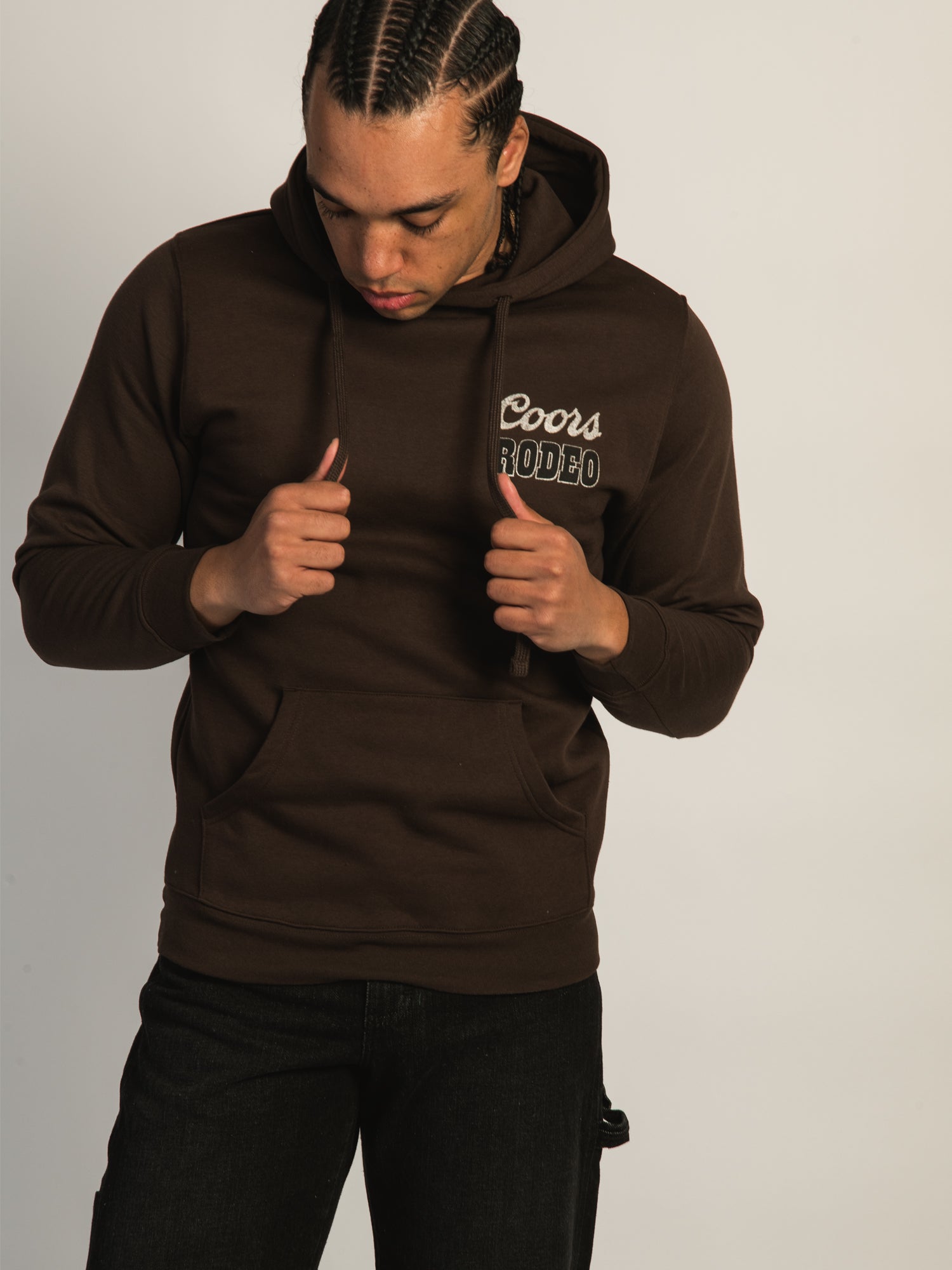 Coors Rodeo Pullover Hoodie - Brown Men's Fleece Sweatshirt for Western Rodeo & Outdoor Activities