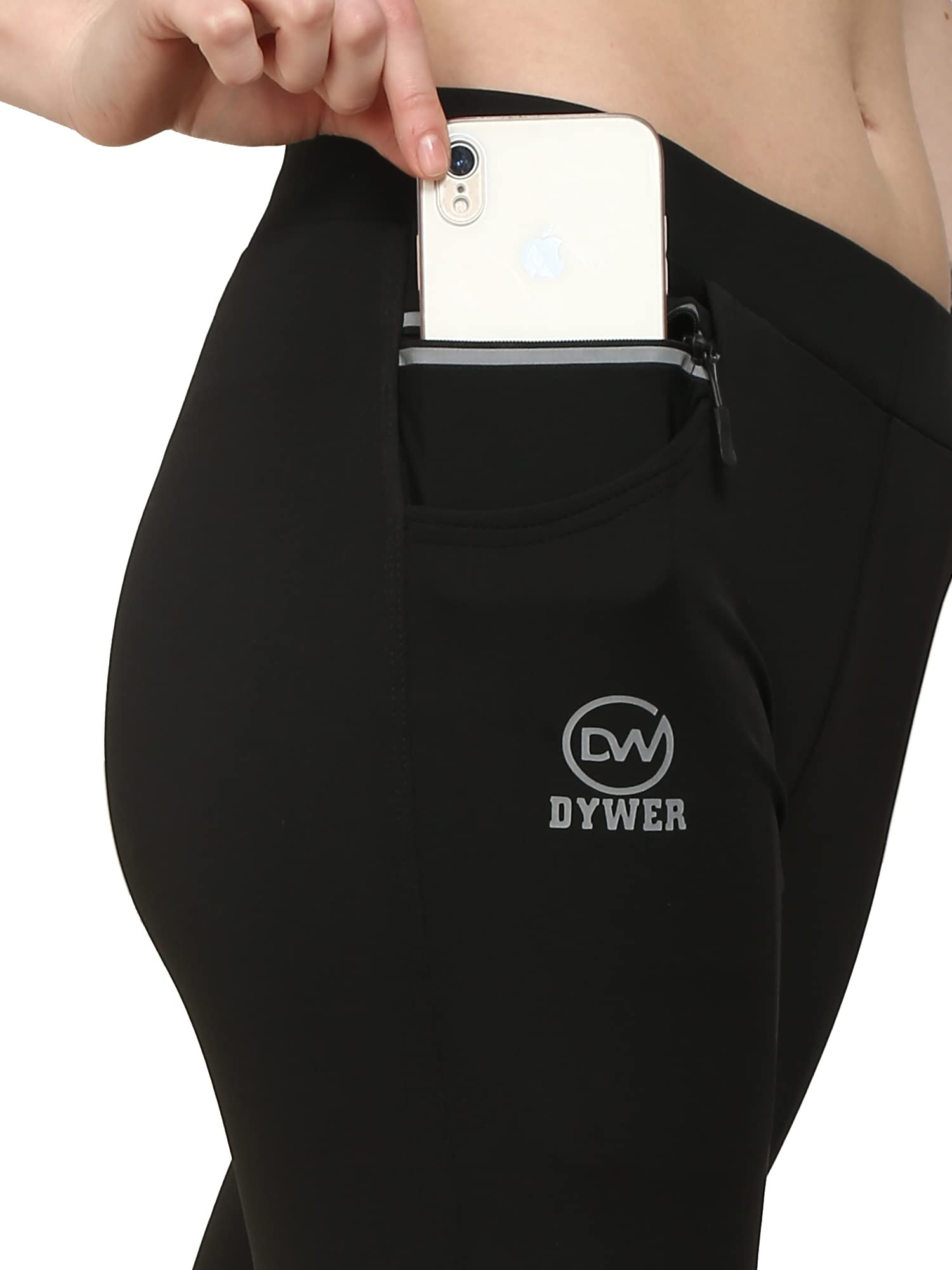 DYWER Girls' Ankle-Length Tights with 2 Curved Pockets & 1 Zip Pocket - Stretchable Leggings with Normal Waist for School, Sports & Everyday Wear