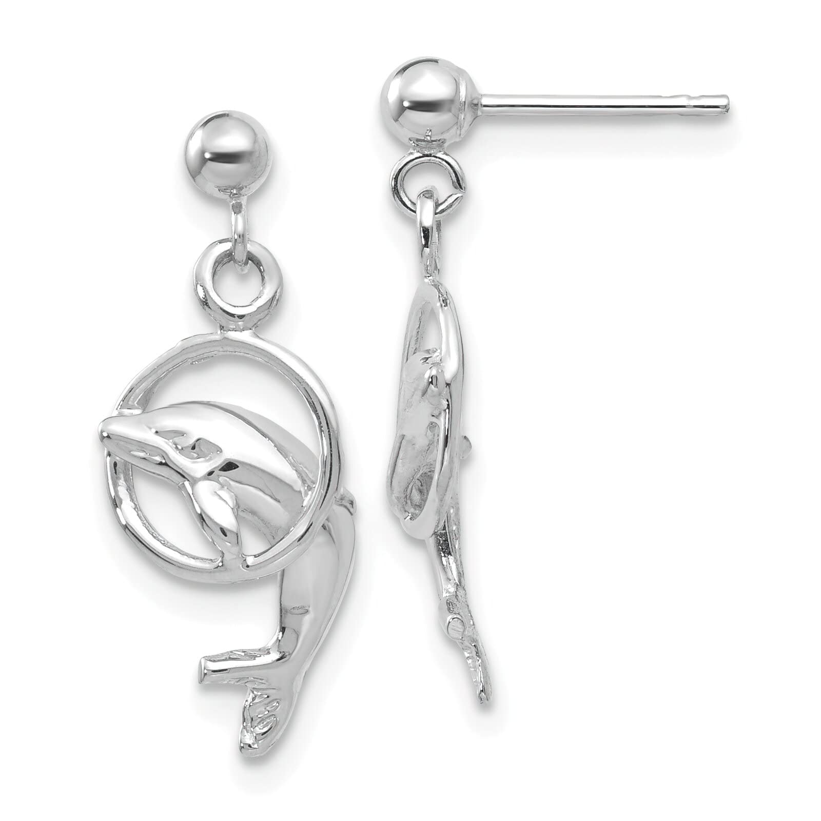 14K White Gold Dolphin Hoop Dangle Earrings for Women - Elegant Marine Jewelry Gift for Beach Lovers, Summer Vacation & Ocean-Themed Parties