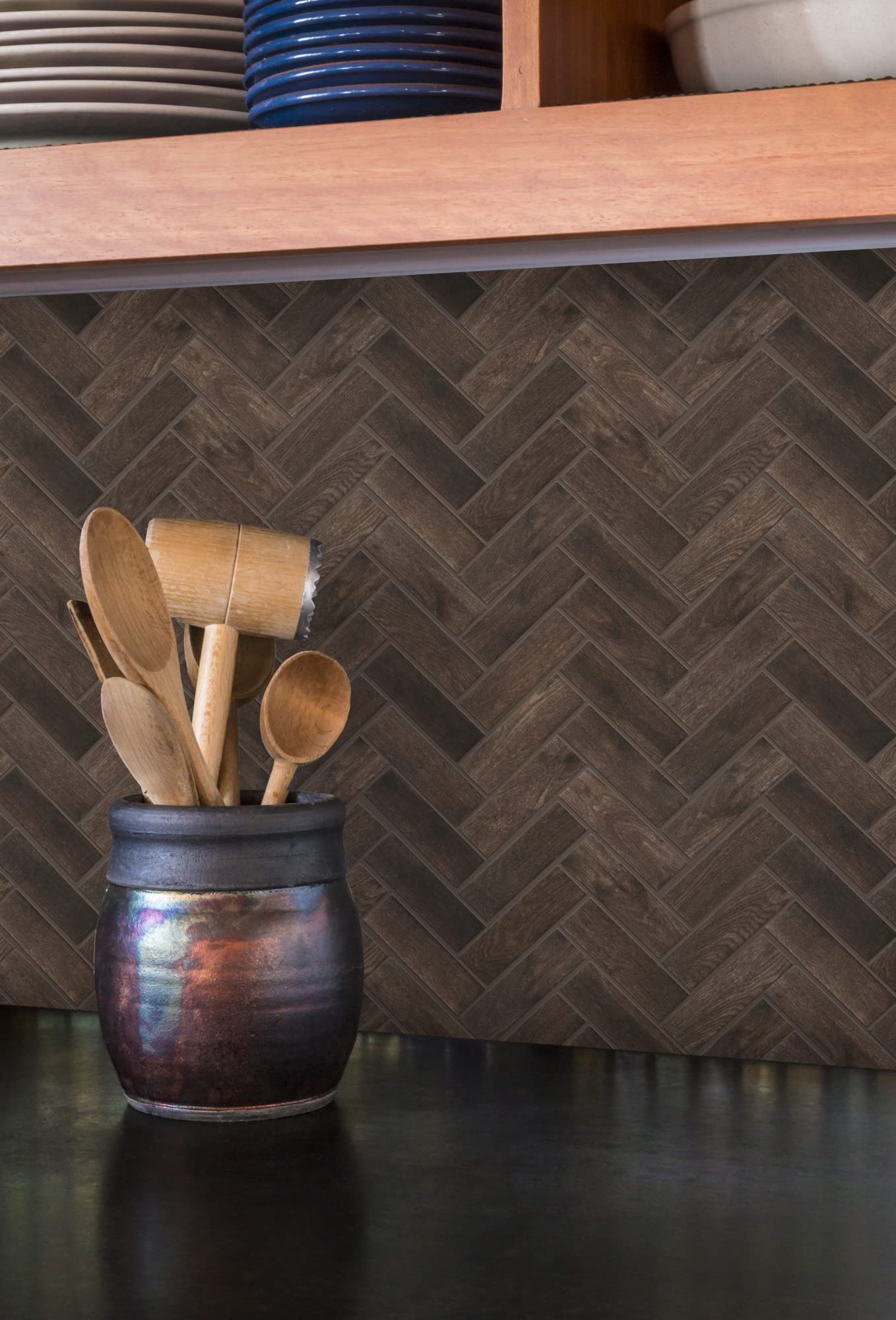 Emser Tile W87ECHO1113MHB Herringbone Mosaic Tile - Wood Look Porcelain Floor & Wall Tile - Polished Finish for Bathroom, Kitchen & Living Room Decor