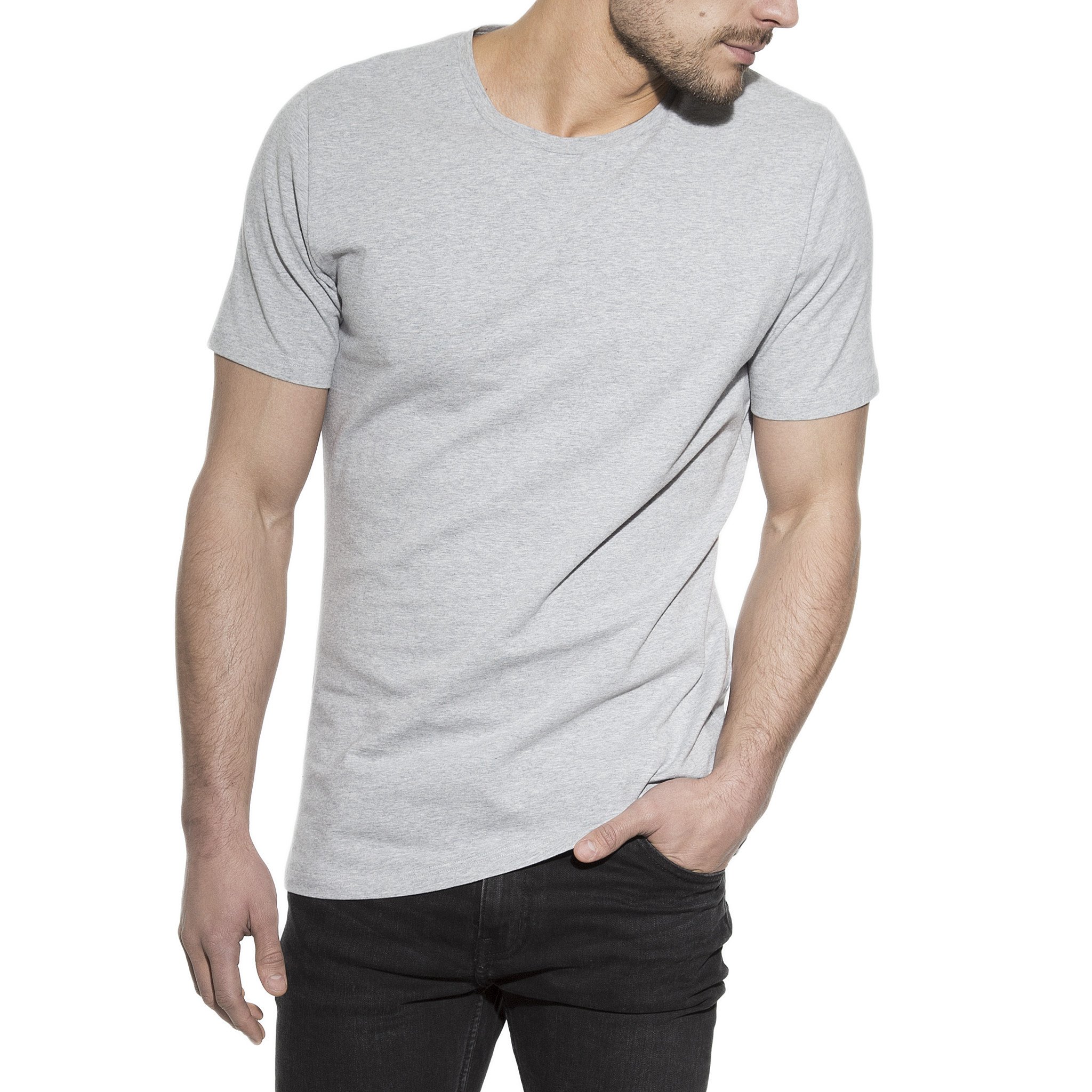 Bread & Boxers 2-Pack Men's Crew Neck T-Shirts - Soft Cotton Blend Grey Melange (Medium) for Casual Wear & Layering