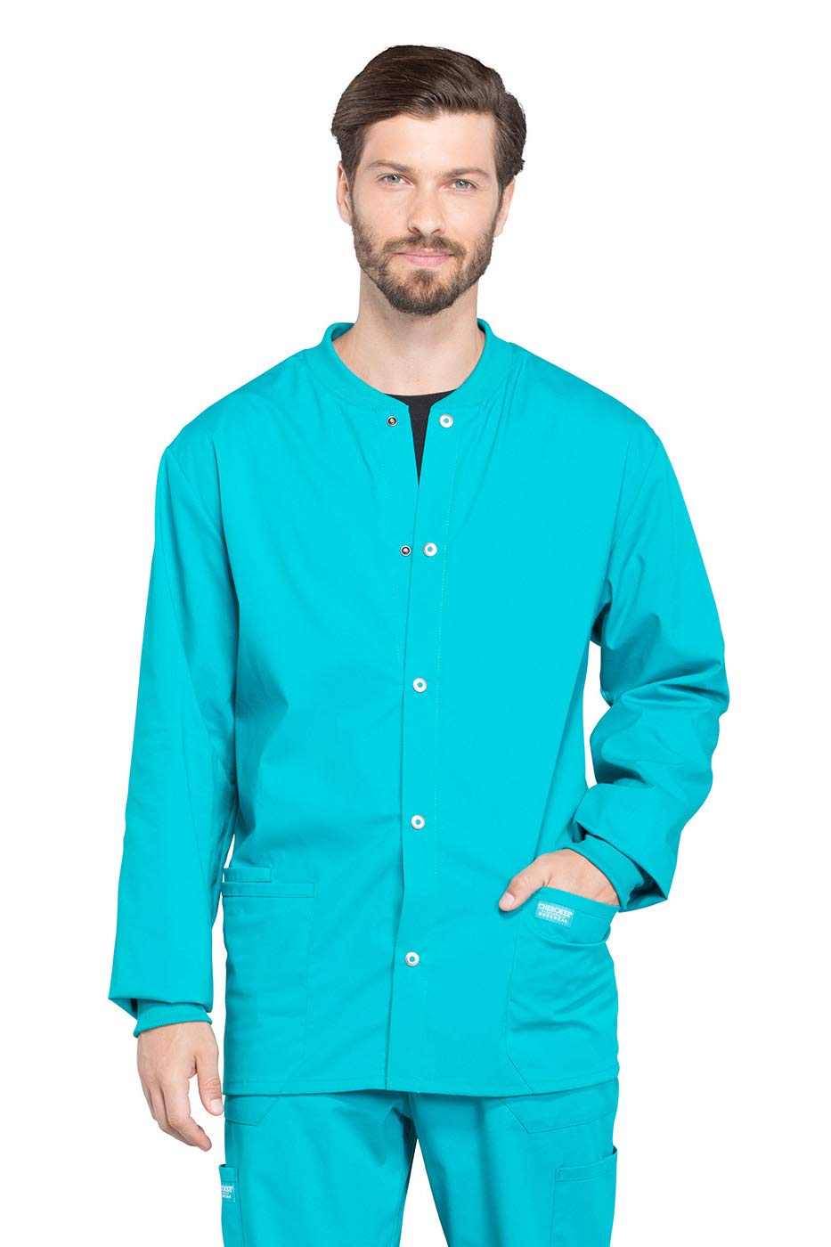 Cherokee Men's Warm Up Scrubs Jacket - Snap Front Workwear for Medical Professionals WW360 - Perfect for Hospitals, Clinics & Healthcare Workers