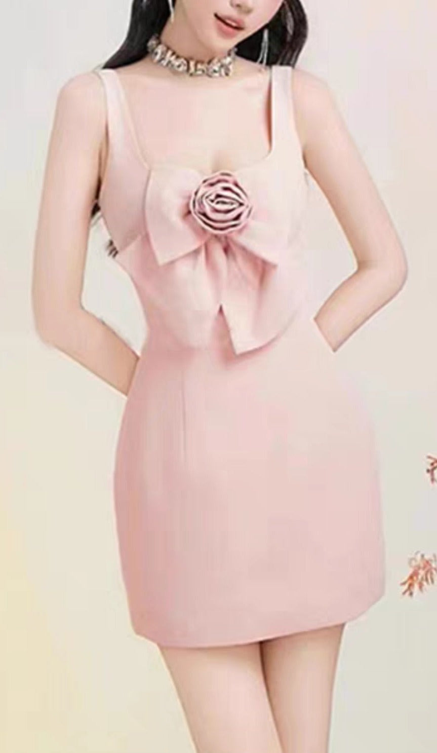 3D Flower Strap Mini Dress in Pink - Elegant Floral Summer Dress for Women - Perfect for Parties, Dates & Beach Vacations
