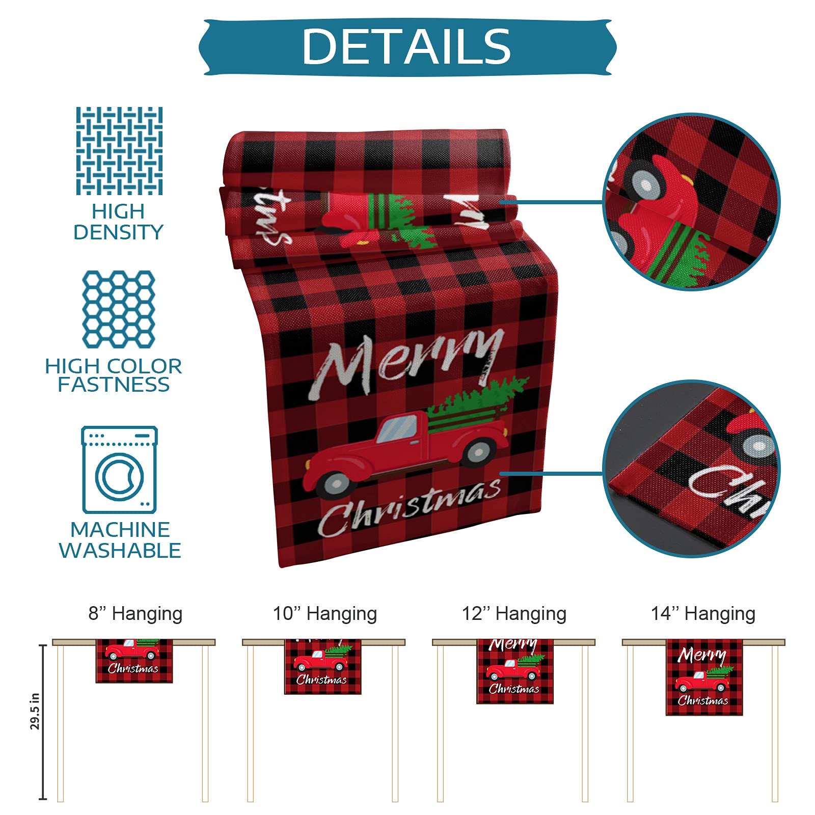 72 Inch Long Red and Black Buffalo Plaid Christmas Table Runner - Holiday Truck with Tree Design for Kitchen, Dining Table, Party & Home Decor (13x72 inches) - Perfect for Christmas Celebrations, Dinner Parties, and Festive Home Styling