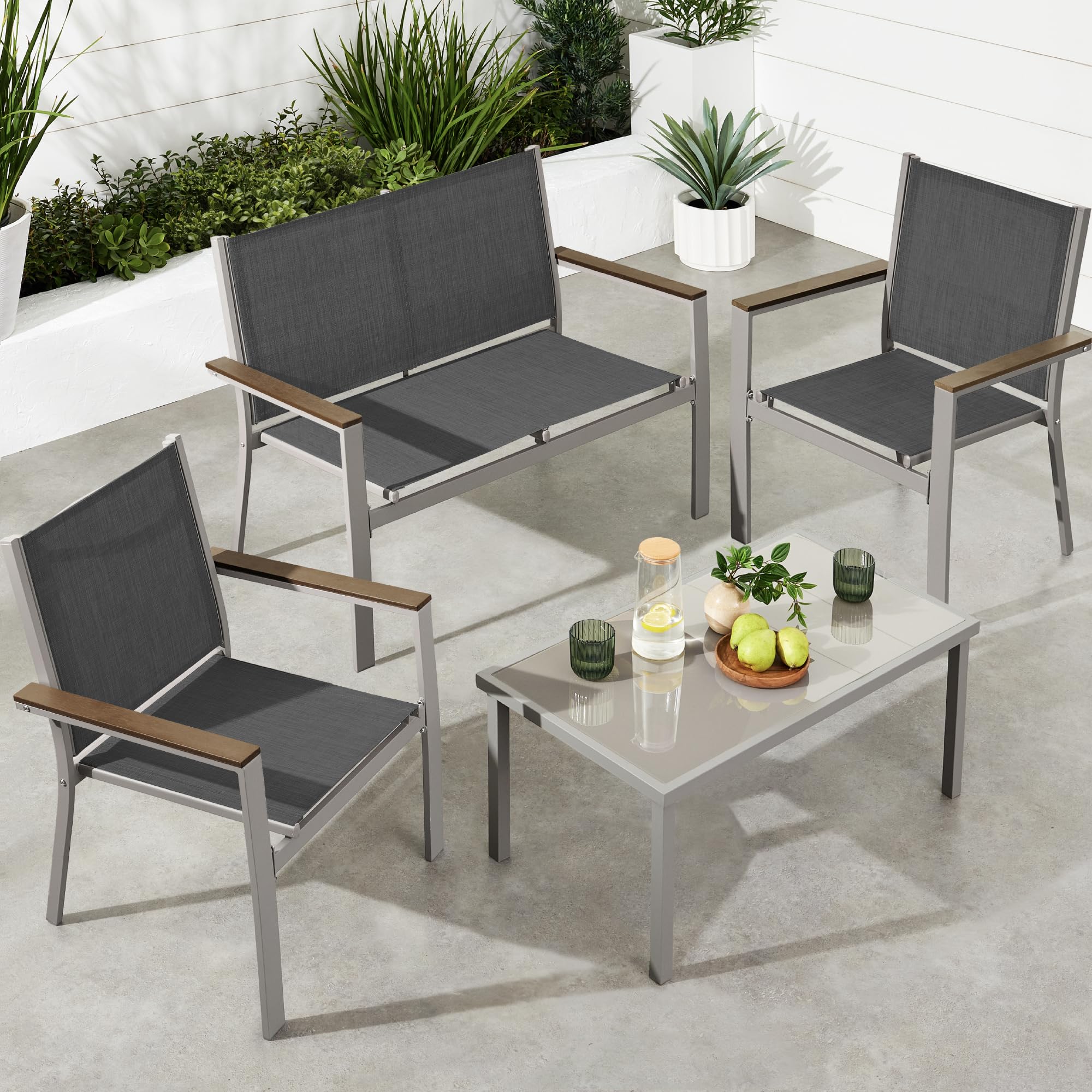 Best Choice Products 4-Piece Outdoor Patio Furniture Set with Textilene Loveseat, Coffee Table & Durable Steel Frame in Taupe/Charcoal - Perfect for Backyard, Garden, Poolside & Patio Relaxation