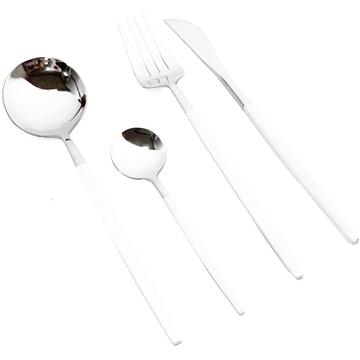 40-Piece 18/10 Stainless Steel Silverware Set - Mirror Polished Cutlery Flatware with White Handles (Forks, Spoons, Knives) - Durable & Reusable for Family Dining, Restaurants, Weddings & Everyday Use (Service for 10)
