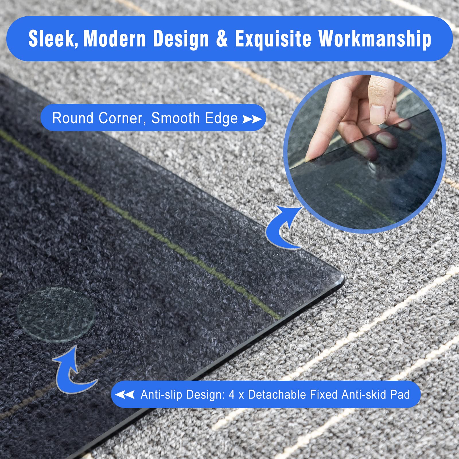 Premium Tempered Glass Chair Mat for Carpet & Hardwood Floors - 36