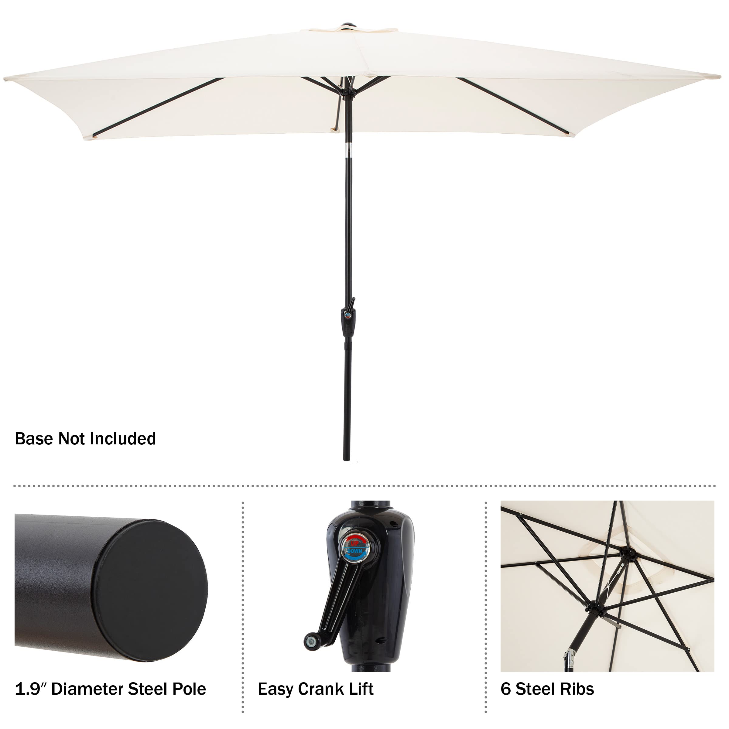 Pure Garden 10-Foot Rectangular Patio Umbrella - UV Protection Outdoor Sun Shade for Poolside, Backyard, Deck & Beach