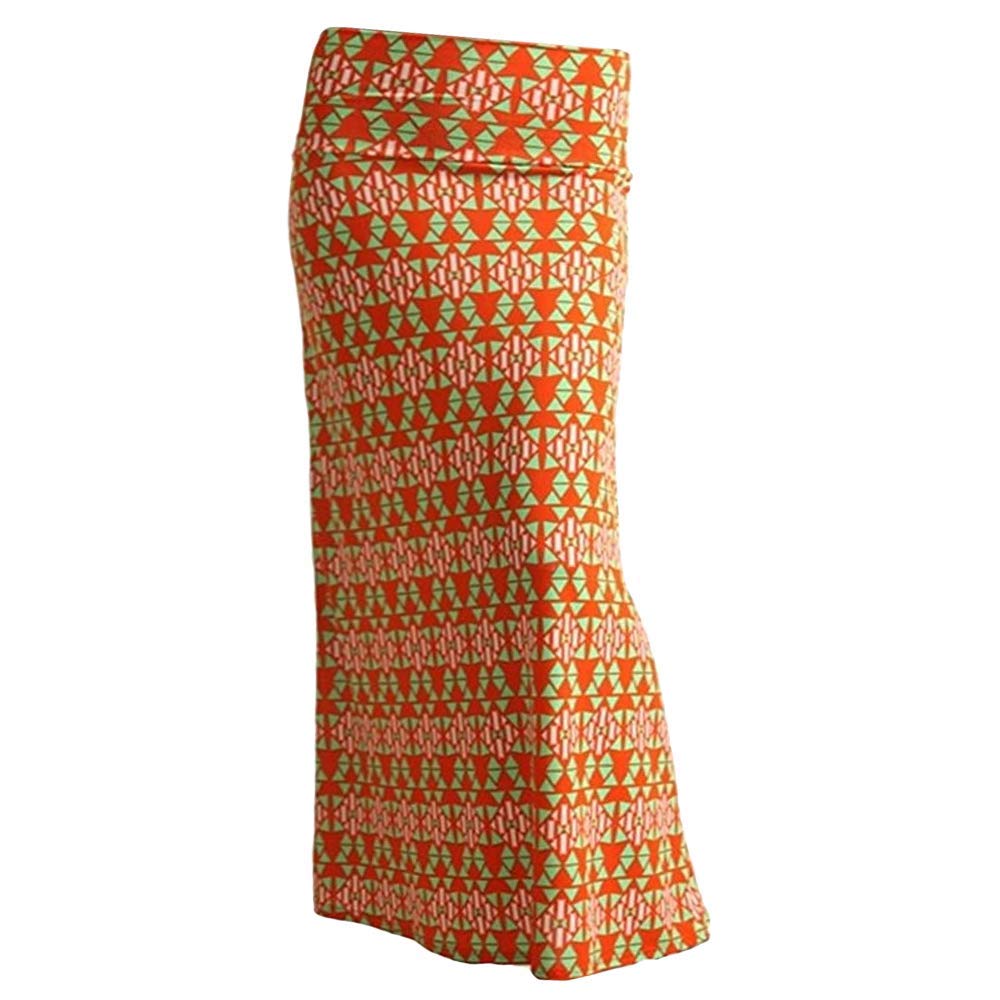 NYL Women's Everyday Basic Printed Long Poly Span Maxi Skirt - ASK-9001PS-D53, Size M | Flowy Casual Skirt for Summer, Beach, Vacation & Boho Outfits