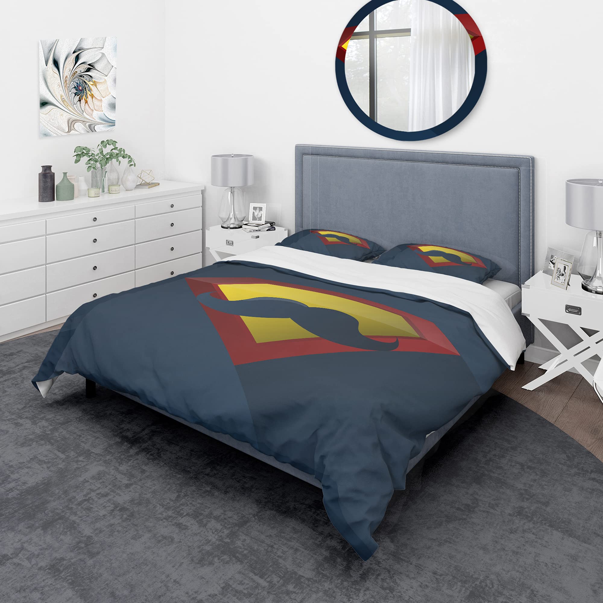 Blue Balloon Dog Modern Duvet Cover Set Twin - 3 Piece Geometric Bedding Collection for All Seasons | Contemporary Bedroom Decor for Kids & Teens Rooms