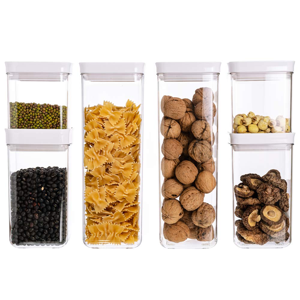 Slideep 6-Piece Airtight Food Storage Container Set - BPA Free Clear Plastic Kitchen Organizers for Flour, Sugar, Cereal & Pantry Essentials | Stackable Space-Saving Design for Home, Office & Meal Prep