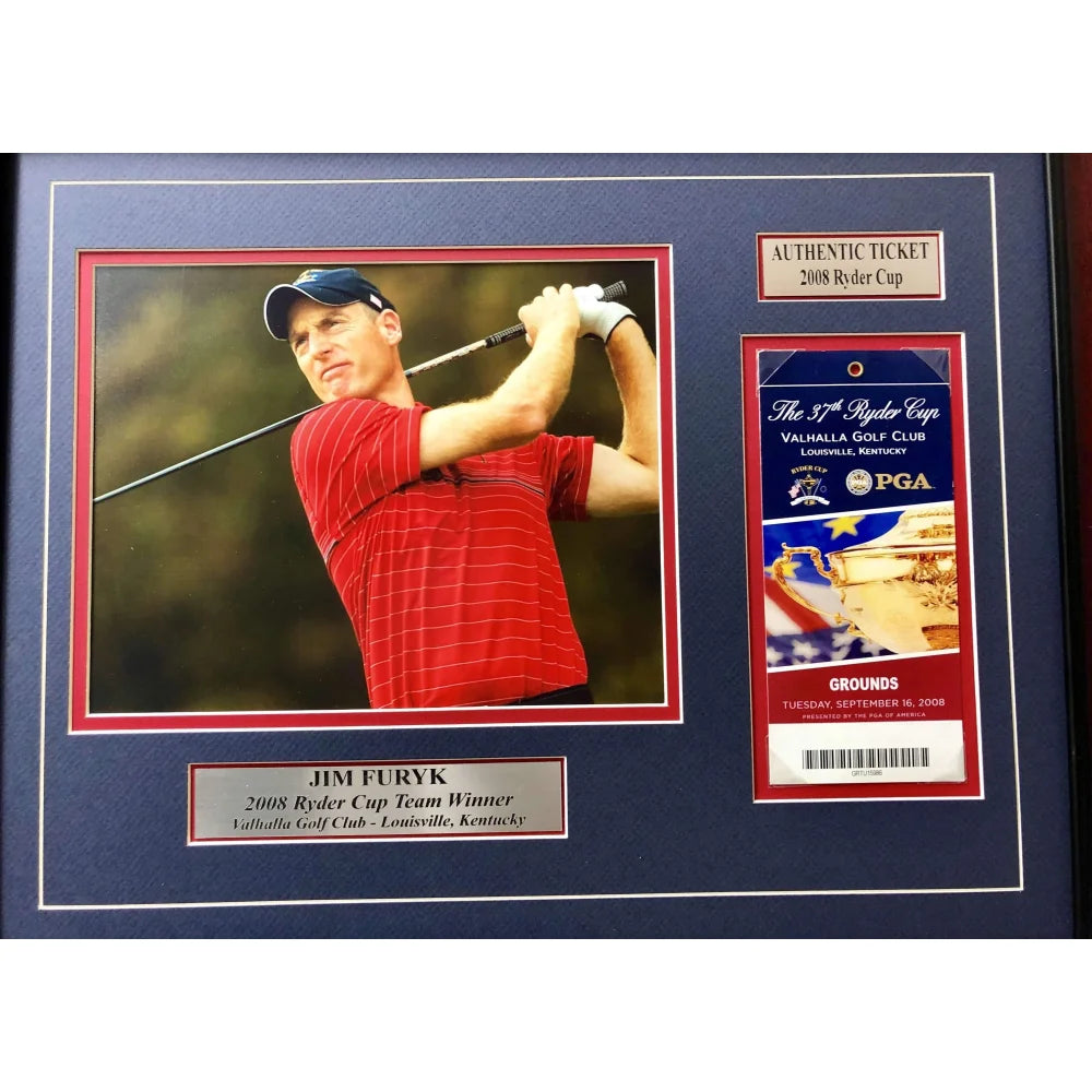 Jim Furyk Framed Authentic 2008 Ryder Cup Ticket Collage with COA - PGA Golf Memorabilia - Perfect for Man Cave, Sports Bar Decor or Golf Lover Gift