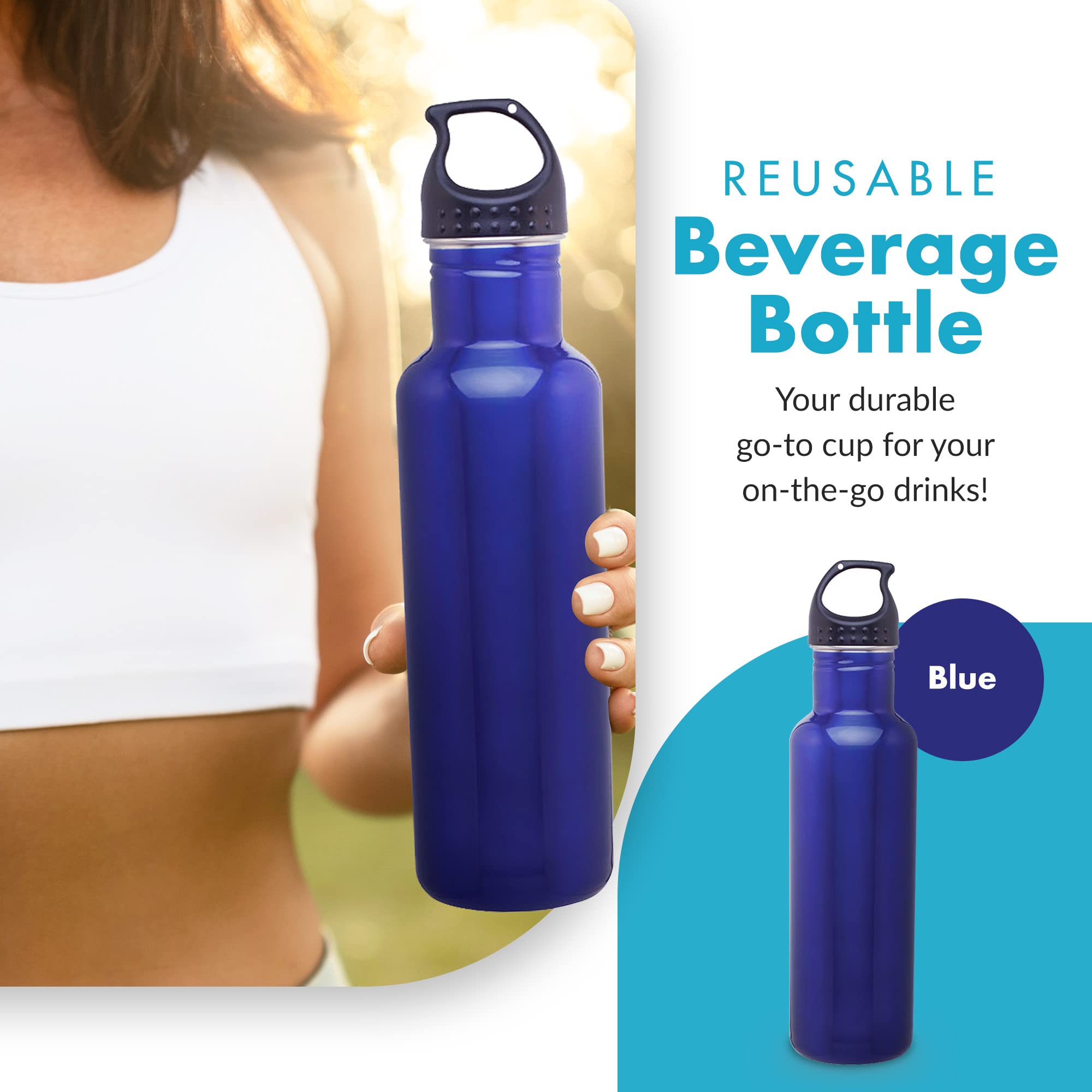 Stainless Steel Water Bottle 24oz - Wide Mouth Reusable for School, Gym & Work
