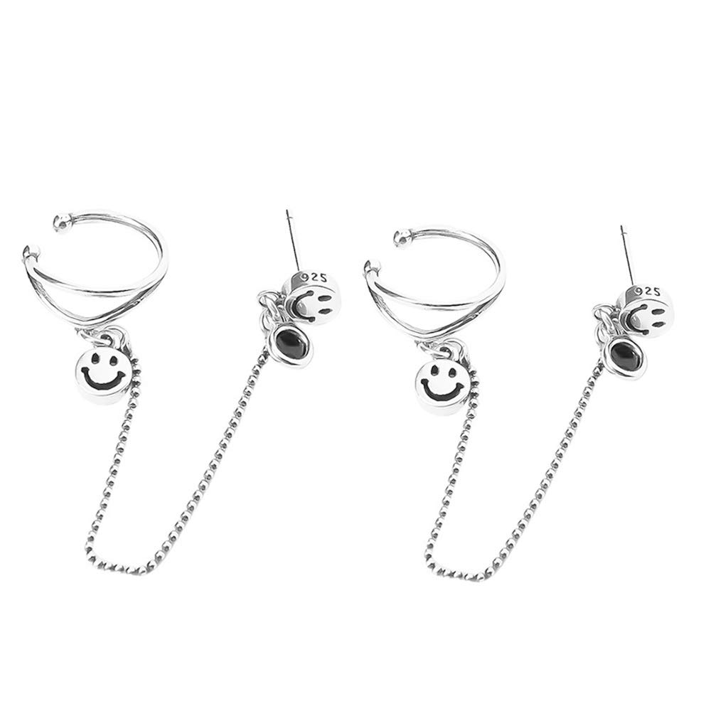 Trendy Smiley Face Clip-On Ear Cuffs with Chain - Dainty Round Earrings for Women & Teens | Perfect Gift for Girlfriend & Daughter | Everyday Wear & Party Accessories