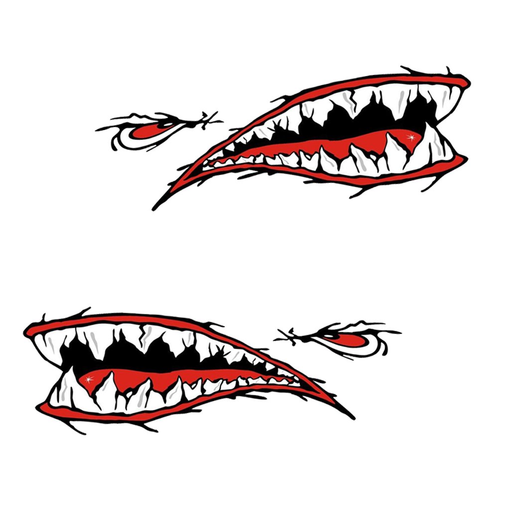 D DOLITY 14.4 x 5.5 Inch Shark Mouth Vinyl Decals - 1 Pair Left & Right for Fishing Boat, Canoe, Car, Truck, Kayak - Waterproof Graphics Stickers for Outdoor Adventure & Vehicle Customization