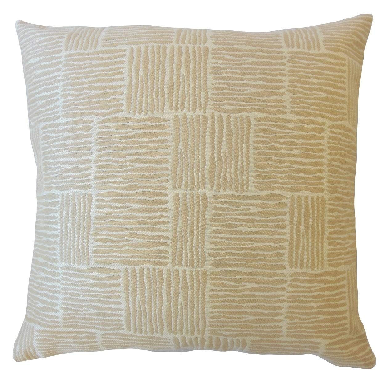 Perrin Striped Down Filled Throw Pillow 22x22 Inches - Soft Sand Colored Decorative Cushion for Sofa, Bed & Living Room - Cozy Home Accent Pillow for Comfort & Style