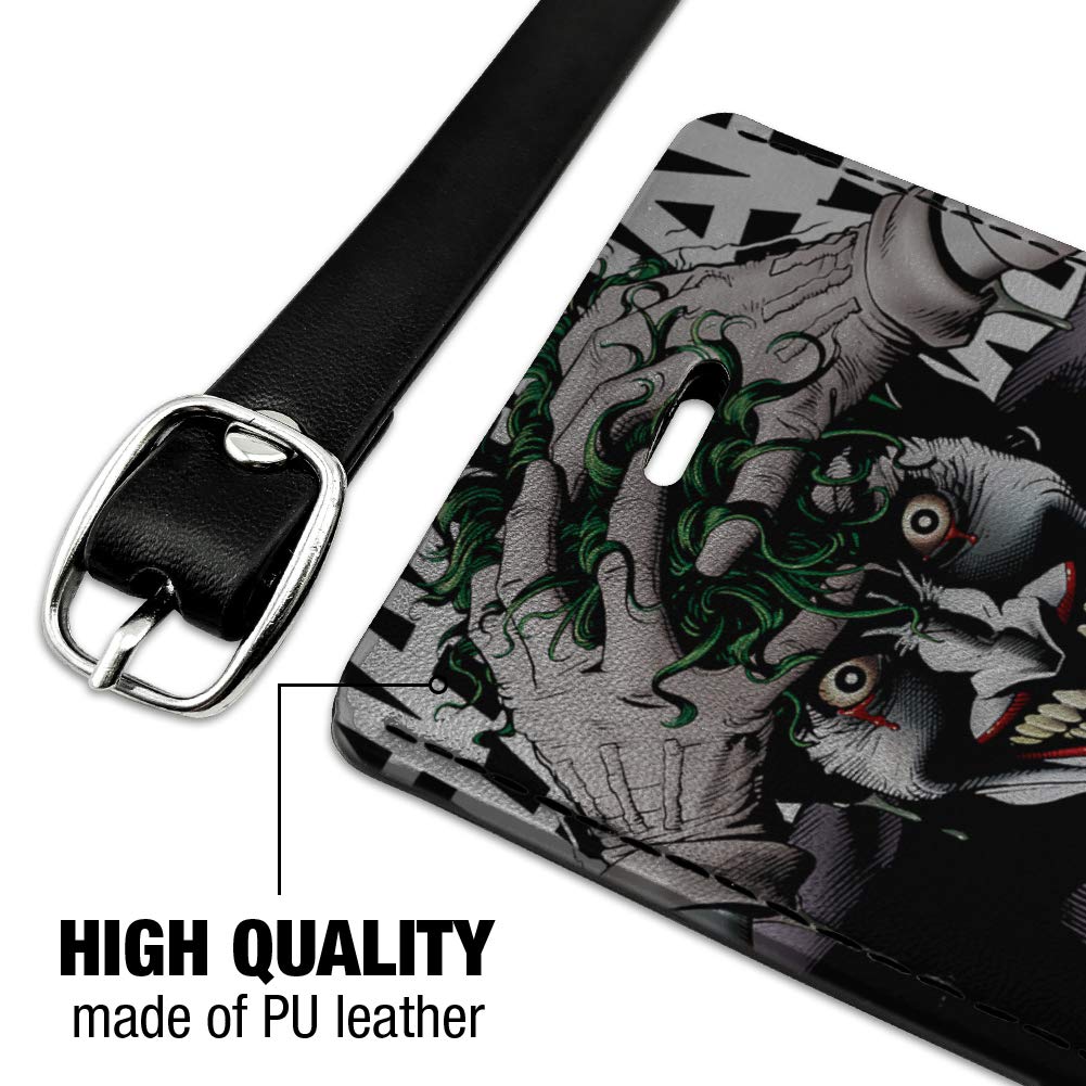 Batman Disturbed Joker Rectangle Leather Luggage Tag - Durable Suitcase ID Tag for Carry-On Bags - Perfect for Travel, Cosplay & Comic Con Events