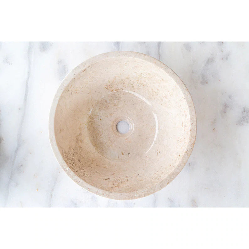 Polished Cappuccino Beige Marble V-Shaped Tapered Bathroom Sink - Above Vanity Countertop Basin CBMVTS15 for Modern Bathroom & Powder Room Decor