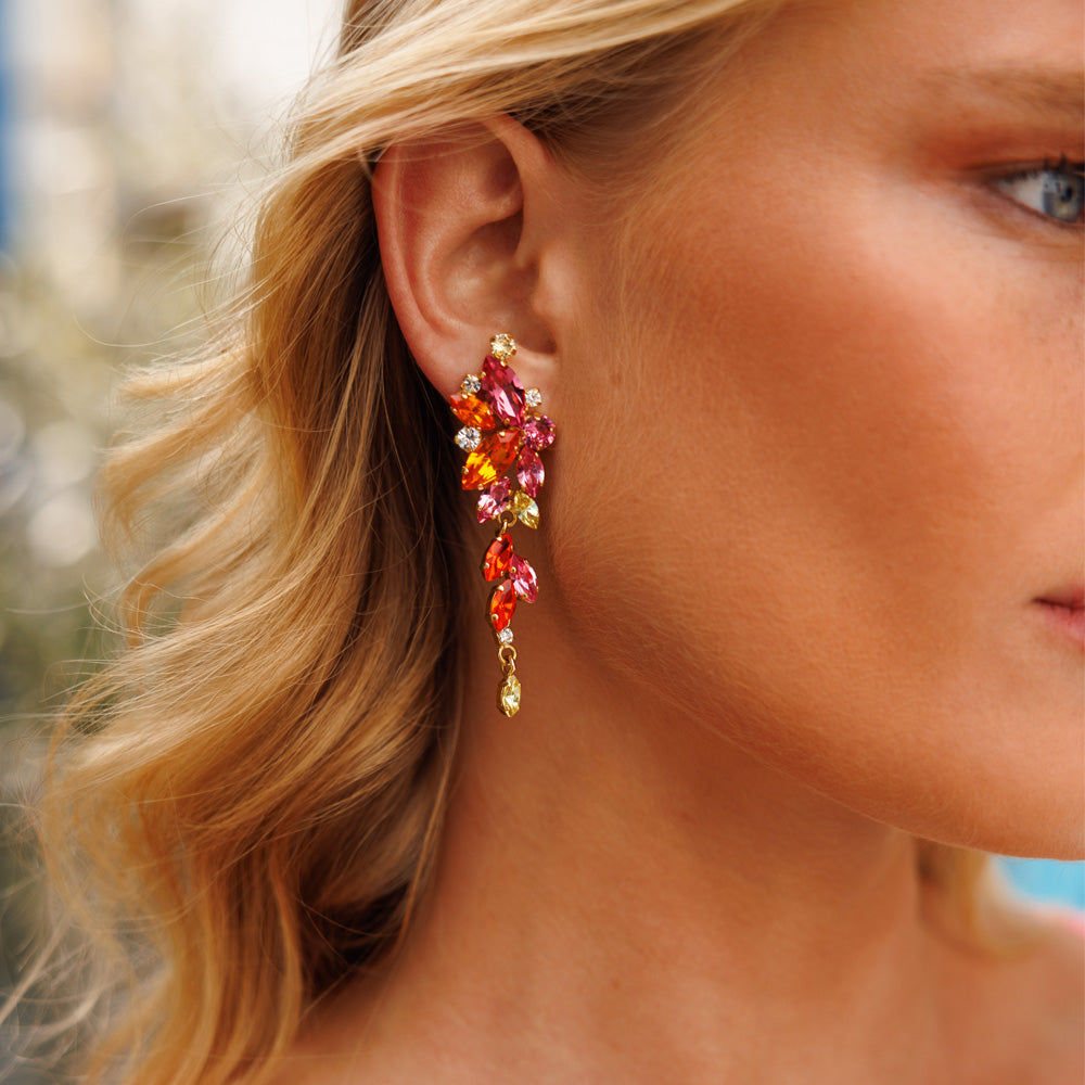 Elegant Jasmine Flower & Sunset Inspired Dangle Earrings for Women - Perfect for Weddings, Parties & Everyday Wear