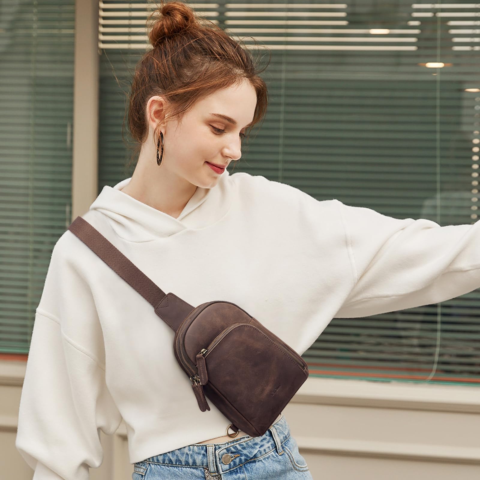 Genuine Leather RFID Blocking Small Sling Bag for Women - Anti-Theft Crossbody Fanny Pack - Perfect for Travel, Shopping & Everyday Use