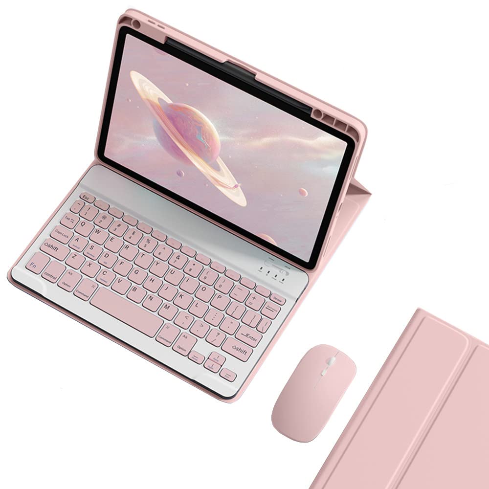 Pink Bluetooth Keyboard Case with Mouse for iPad Mini 6 (2021) & iPad Mini A17 Pro (2024) - Detachable Keyboard, Pencil Holder, Color Backlit Keys | Perfect for Work, Travel & Home Office Use