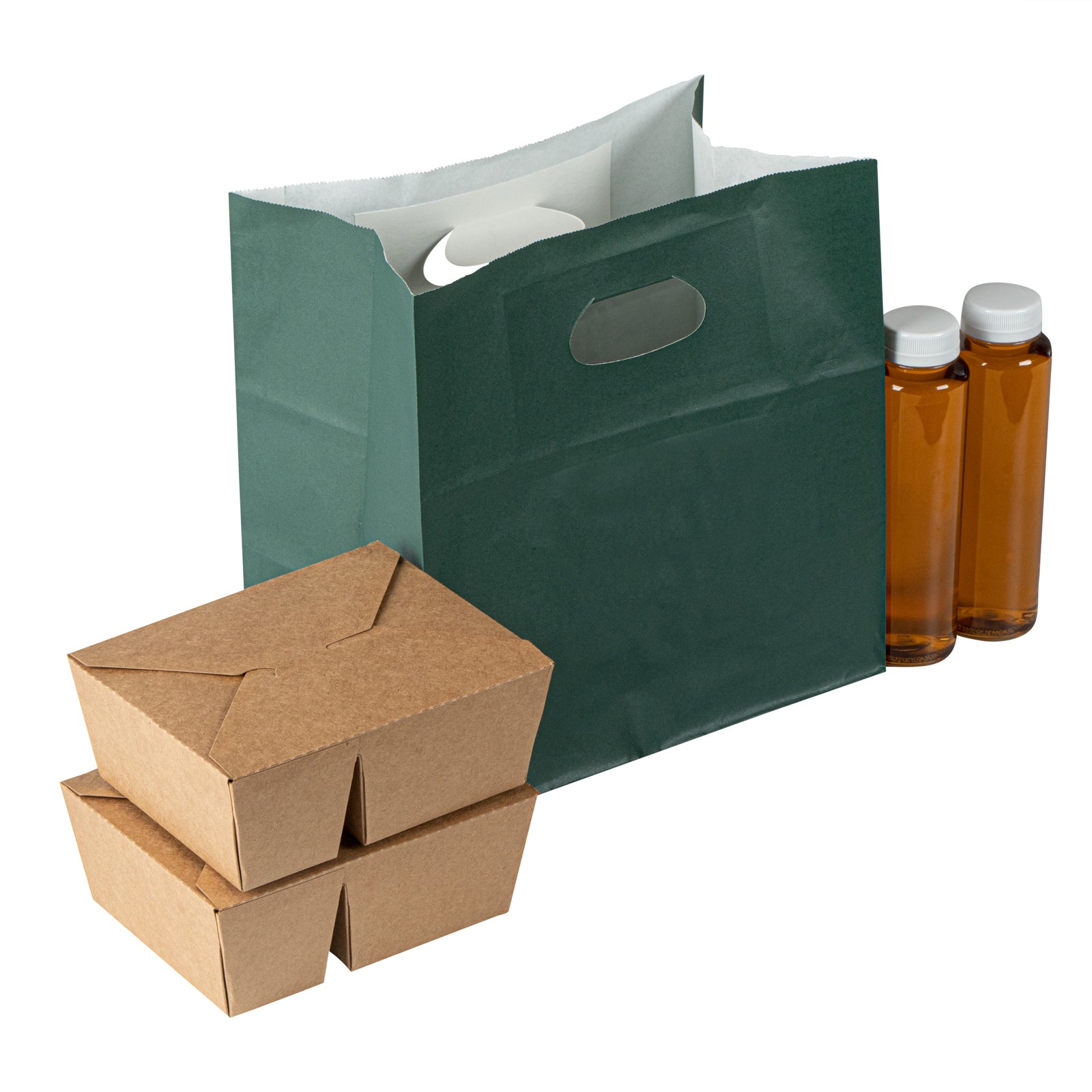 Eco-Friendly Rectangle Forest Green Paper Take Out Bags with Handles - 11