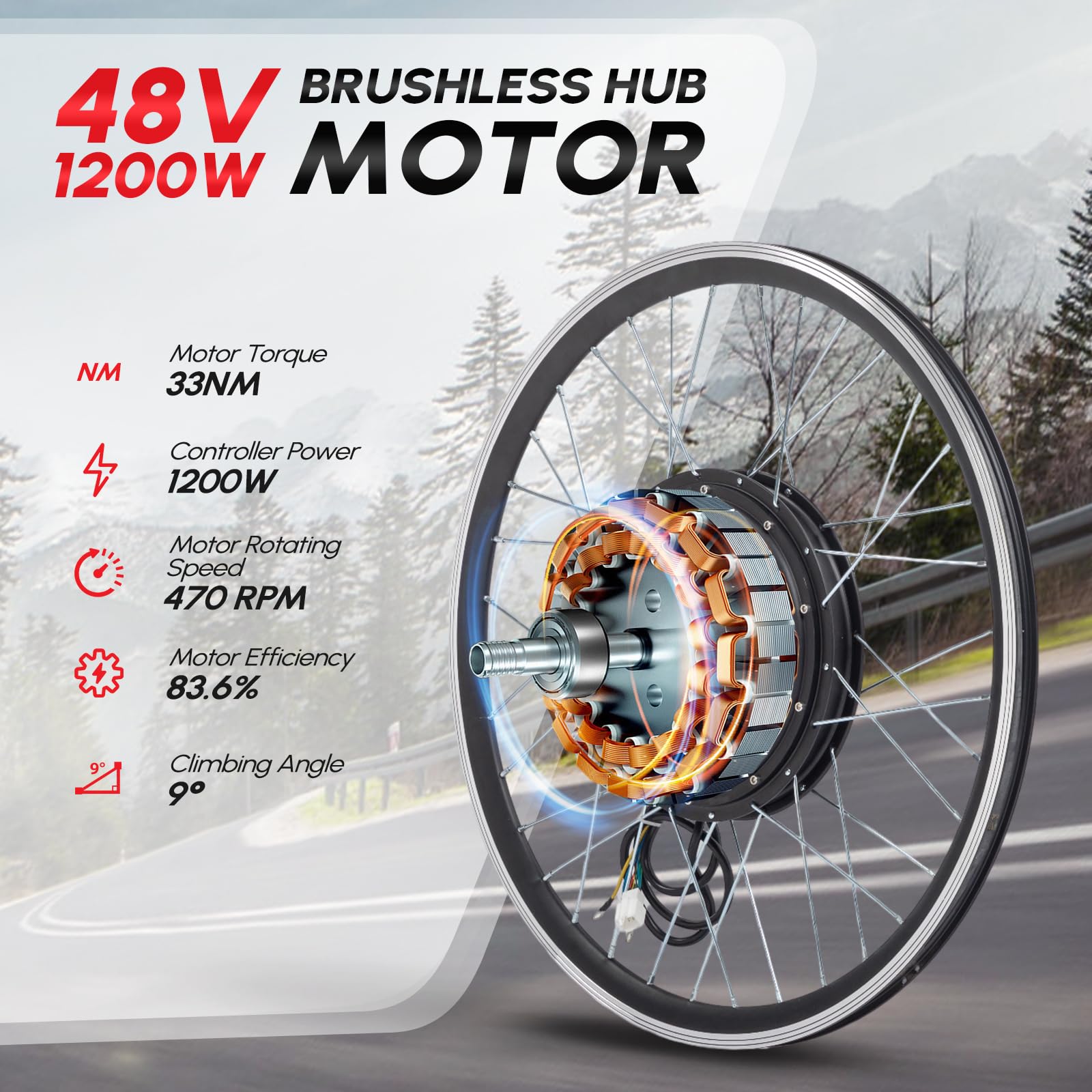 PEXMOR 48V 1200W Electric Bike Conversion Kit - 26
