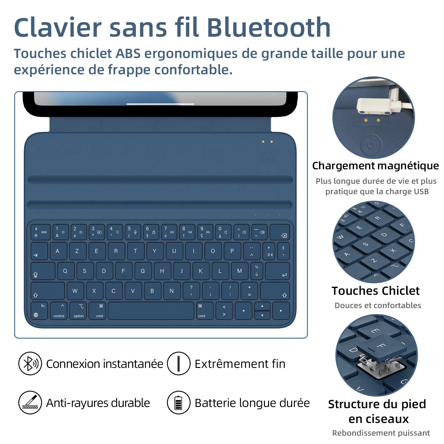 HOU iPad Air 11 Inch 2024 (M2) Keyboard Case - Compatible with iPad Pro 11 & iPad Air 5/4 (All Generations) - AZERTY Layout, Adjustable Angle Stand & Magnetic Charging - Perfect for Work, Study & Travel