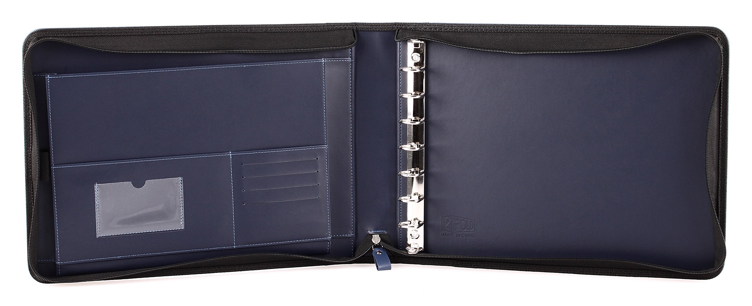 2Fold Zippered Business Checkbook - 7 Ring Binder for Checks with Built-in Organizer & Business Card Holder - PU Leather Portfolio for 600 3-Up Checks (Blue) - Perfect for Accountants, Small Business Owners & Office Professionals